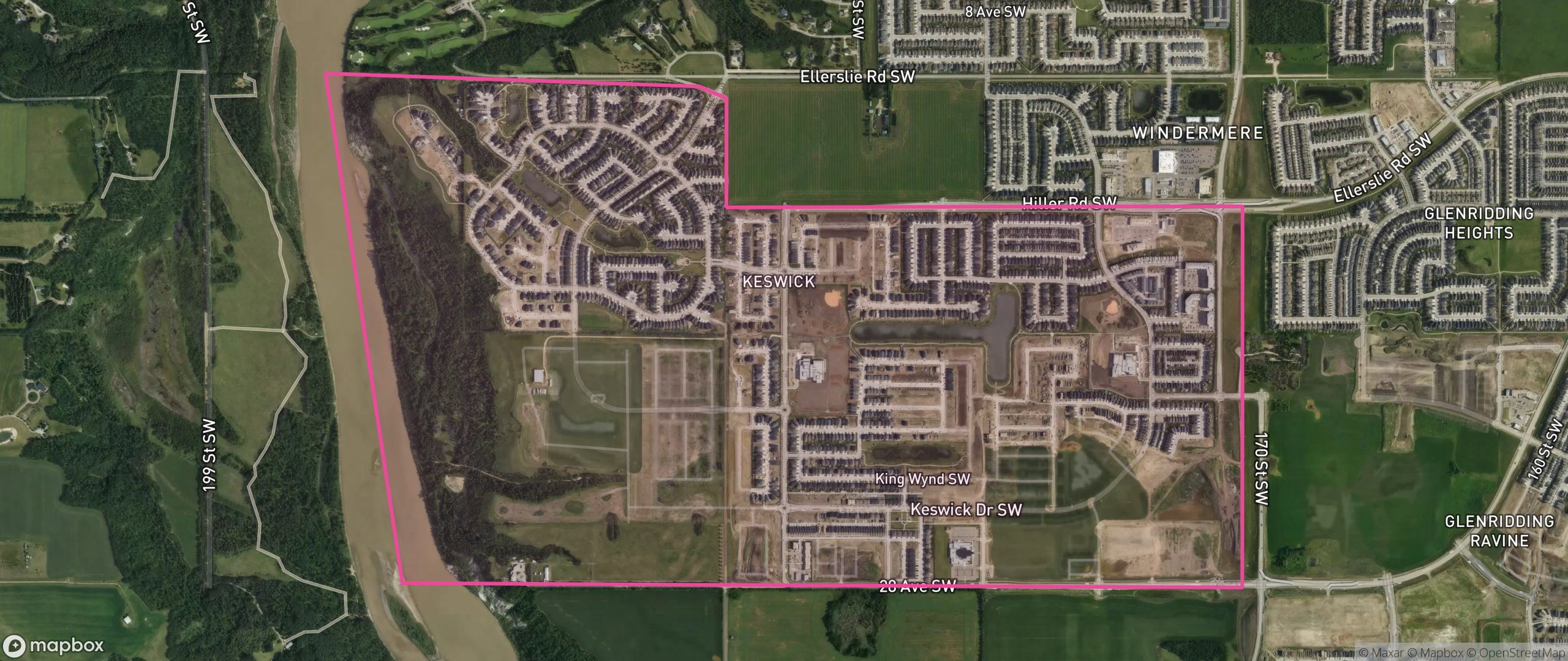 Map of Keswick Area, Edmonton showing the community boundary