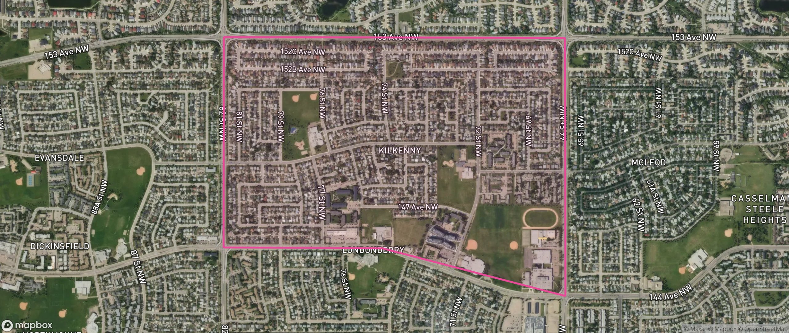 Map of Kilkenny, Edmonton showing the community boundary