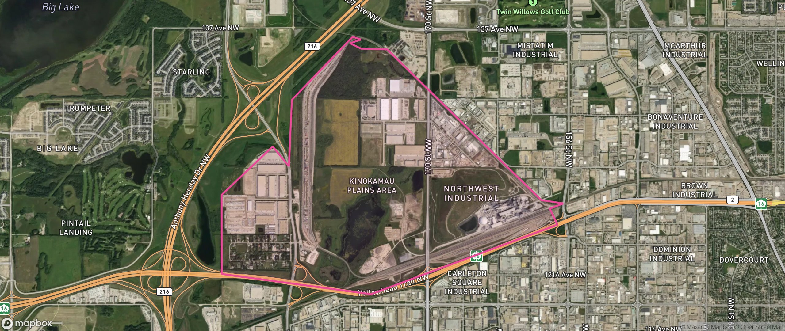 Map of Kinokamau Plains Area, Edmonton showing the community boundary