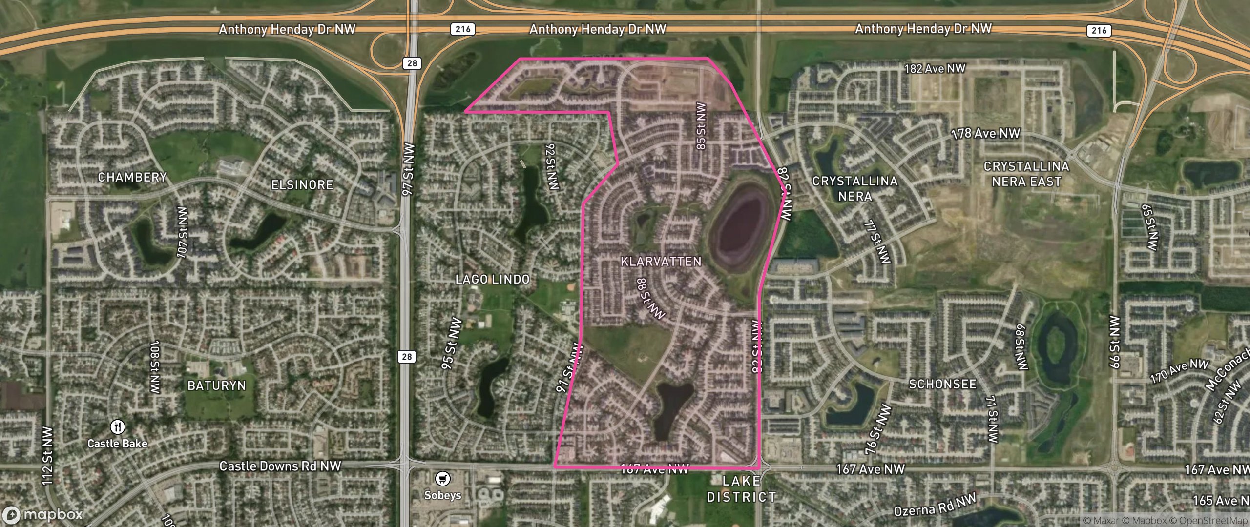 Map of Klarvatten, Edmonton showing the community boundary
