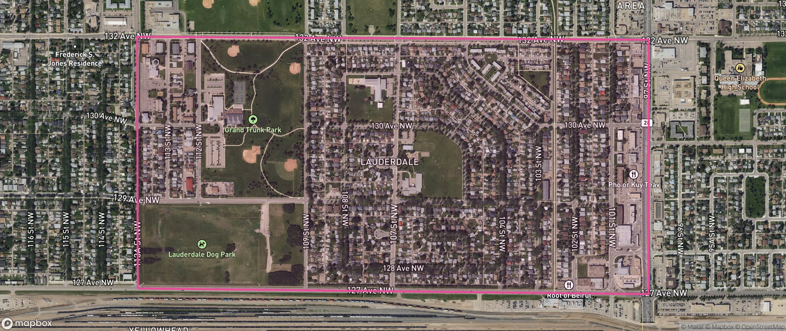 Map of Lauderdale, Edmonton showing the community boundary
