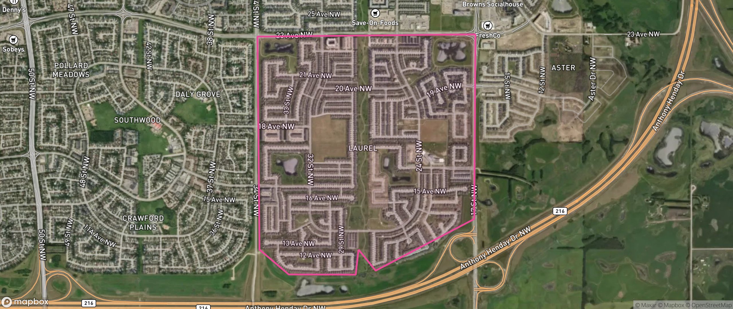 Map of Laurel, Edmonton showing the community boundary