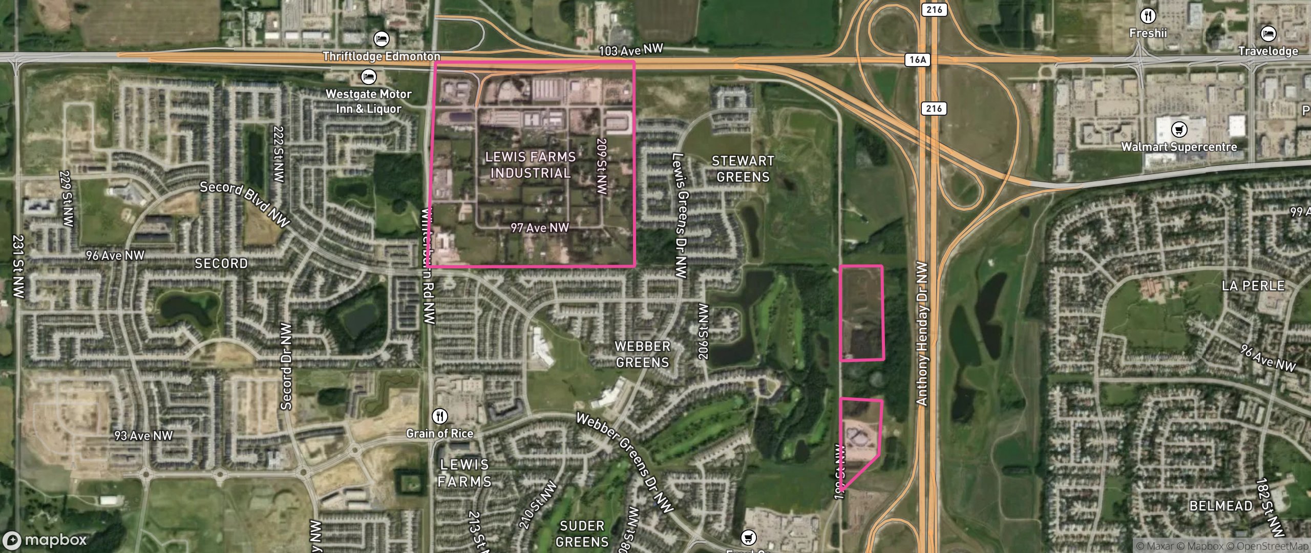 Map of Lewis Farms Industrial, Edmonton showing the community boundary