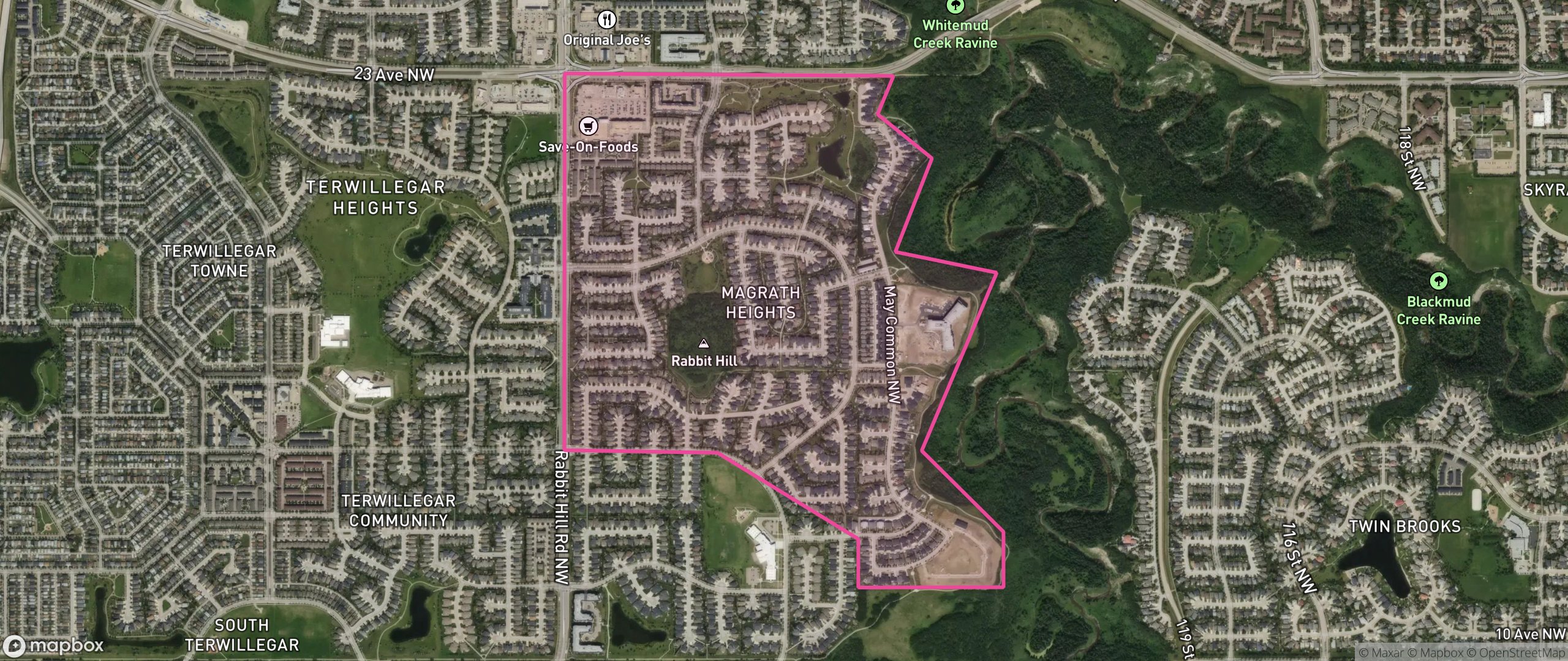Map of Magrath Heights, Edmonton showing the community boundary