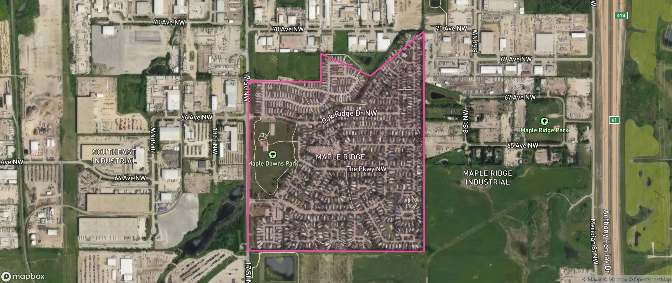 Map of Maple Ridge, Edmonton showing the community boundary