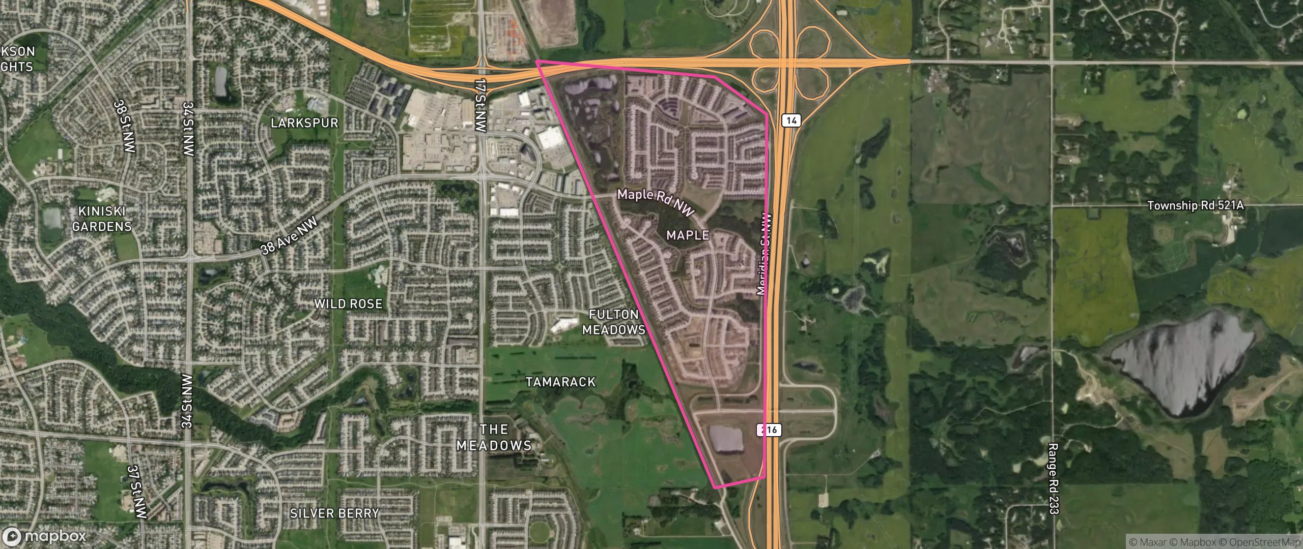 Map of Maple, Edmonton showing the community boundary