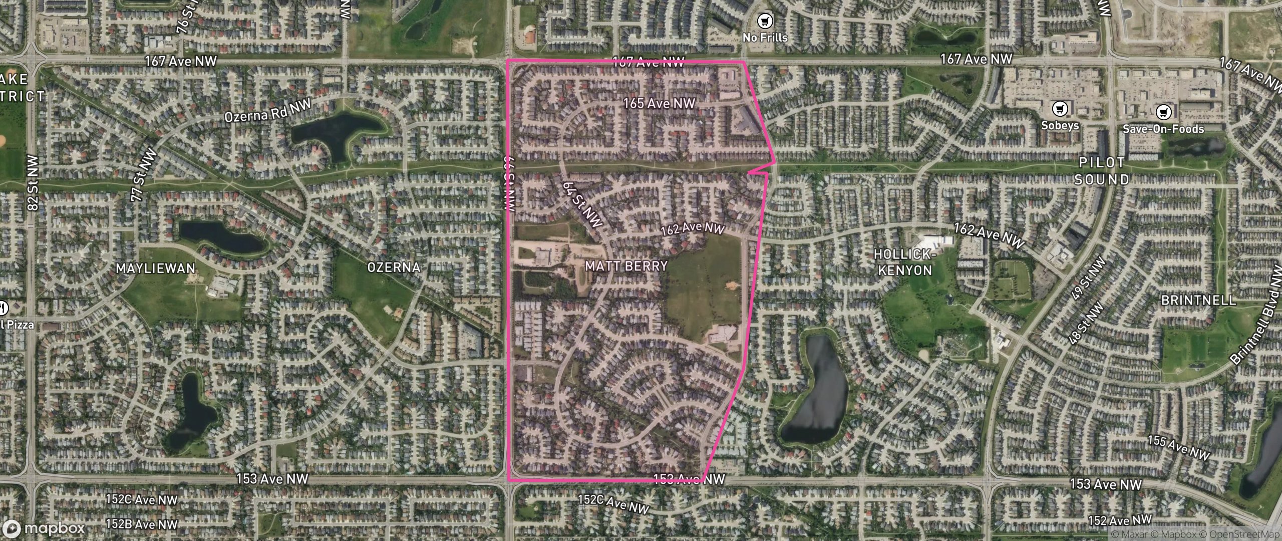Map of Matt Berry, Edmonton showing the community boundary