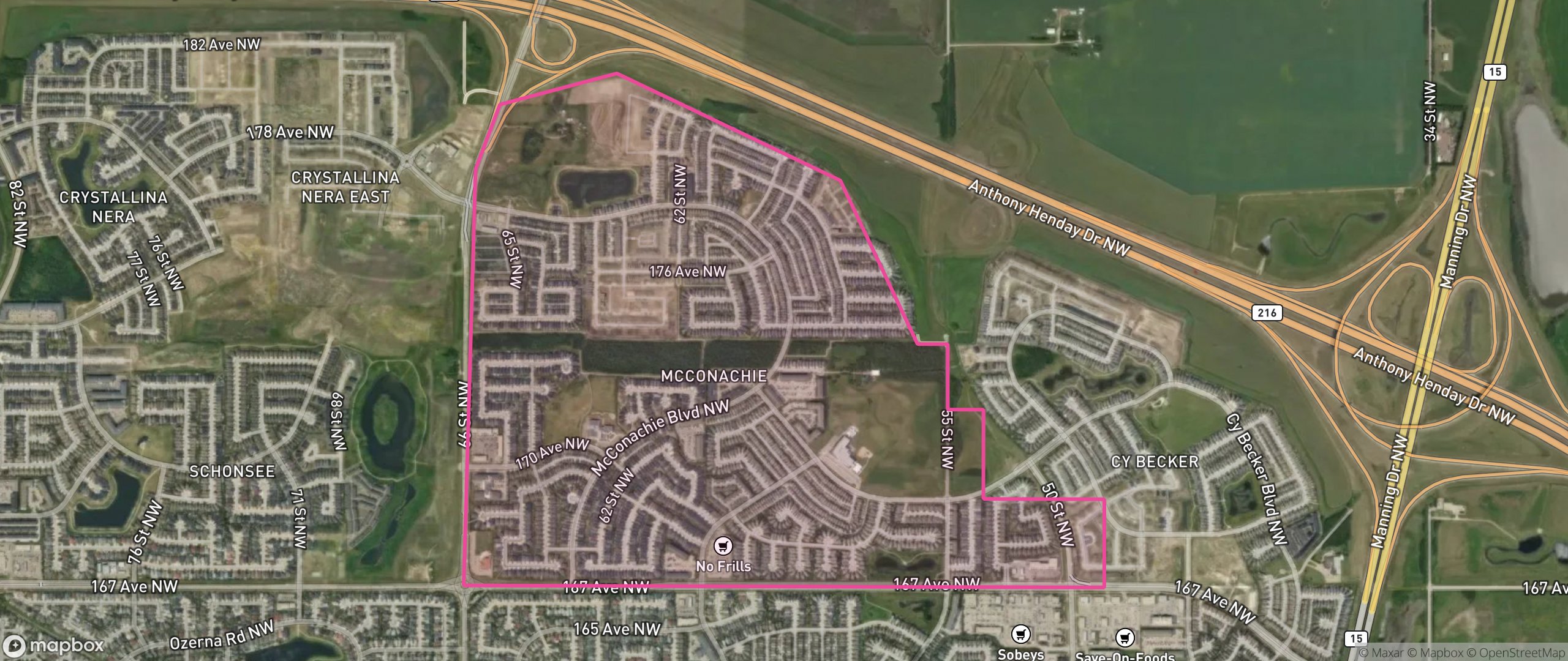 Map of McConachie Area, Edmonton showing the community boundary