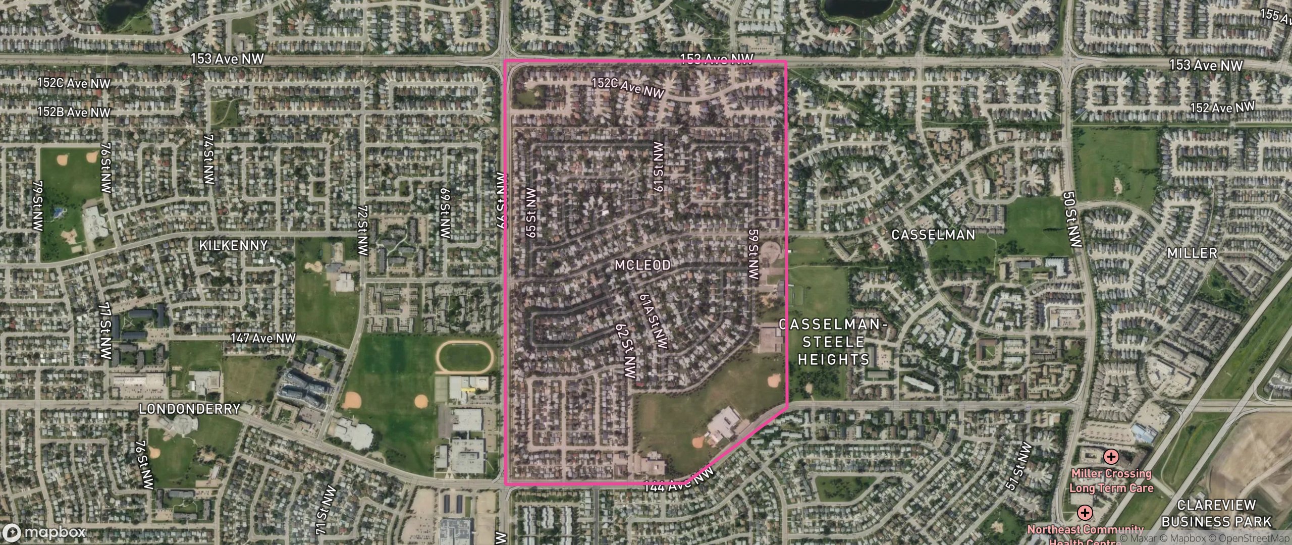 Map of McLeod, Edmonton showing the community boundary