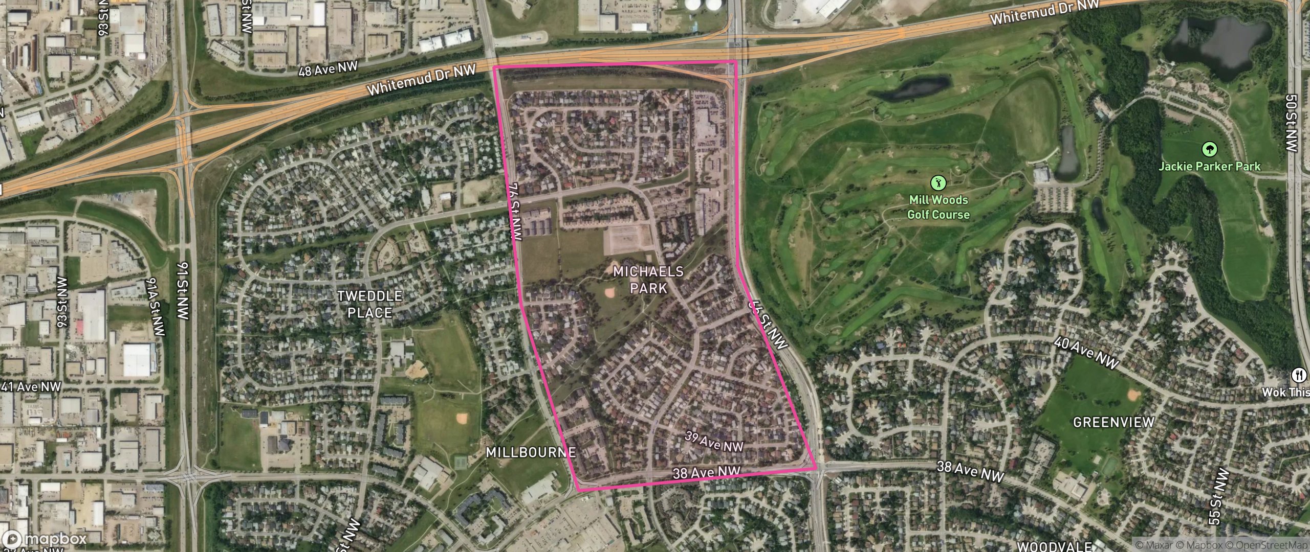 Map of Michaels Park, Edmonton showing the community boundary