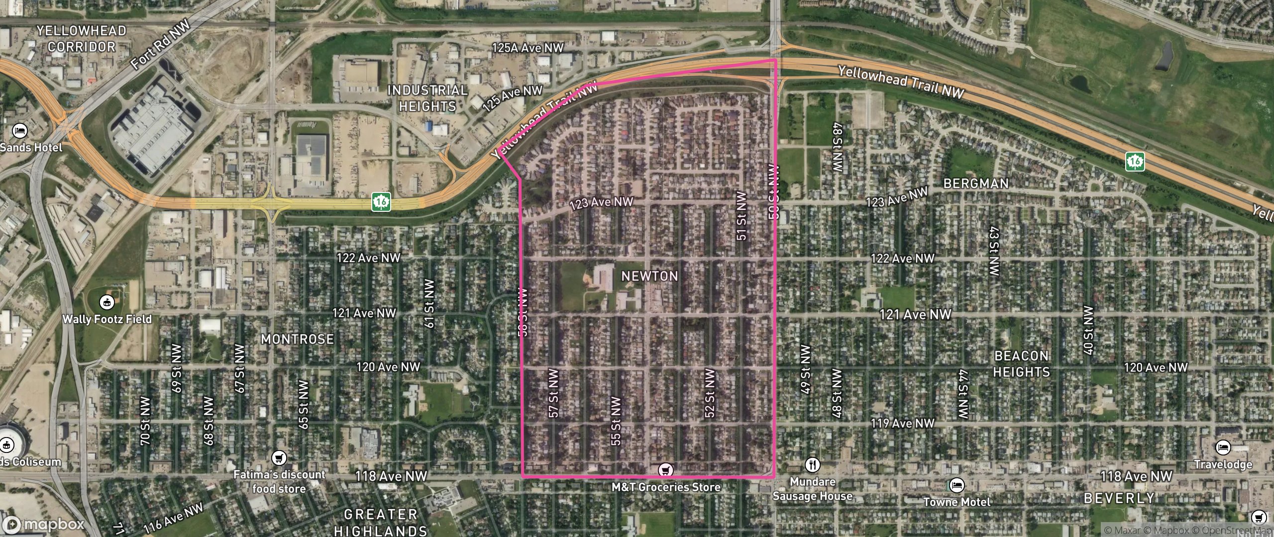 Map of Newton, Edmonton showing the community boundary