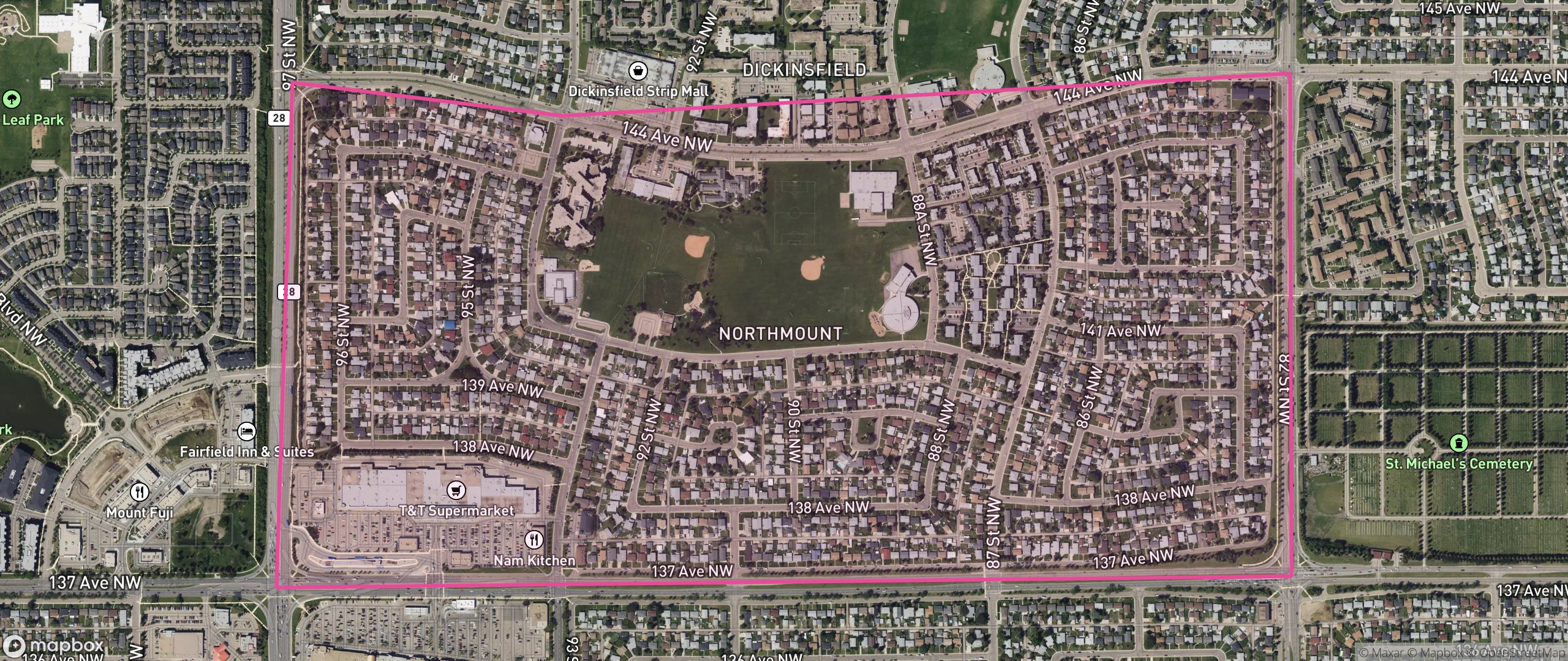Map of Northmount, Edmonton showing the community boundary