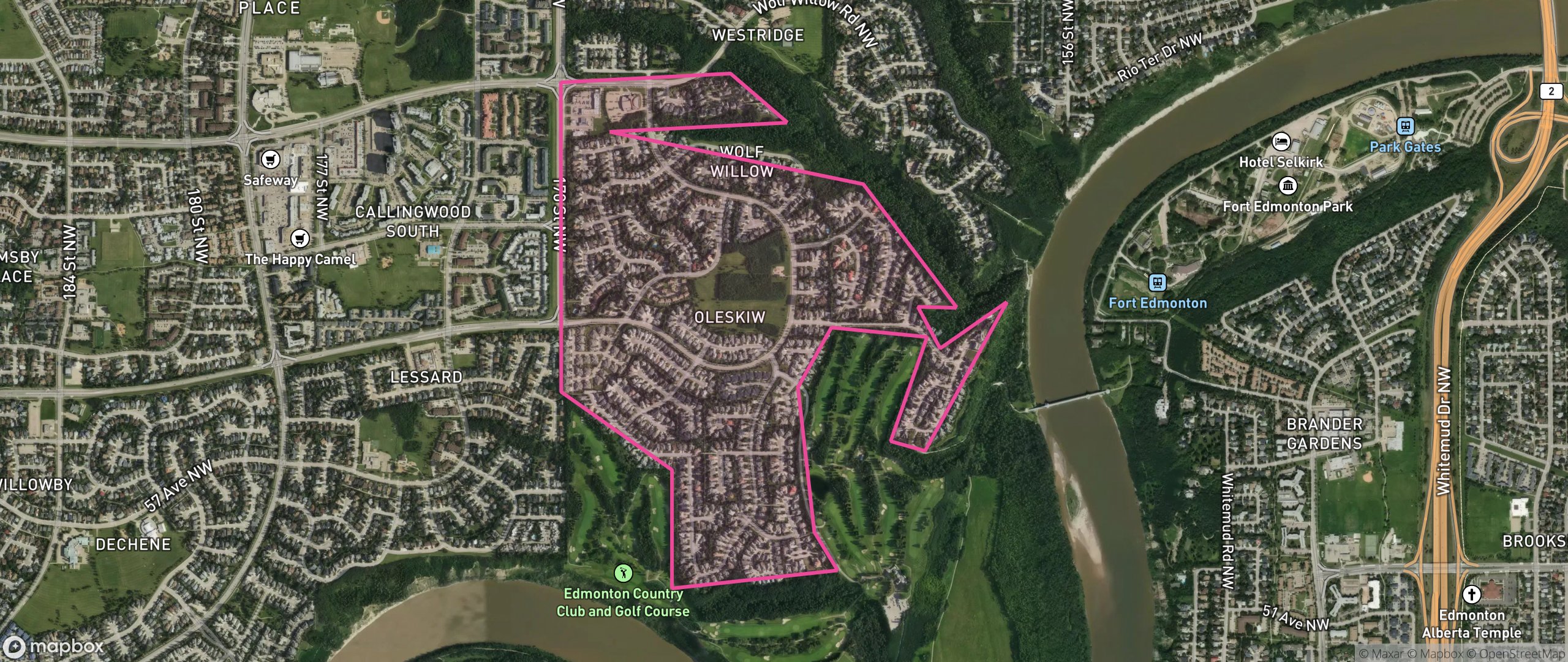 Map of Oleskiw, Edmonton showing the community boundary