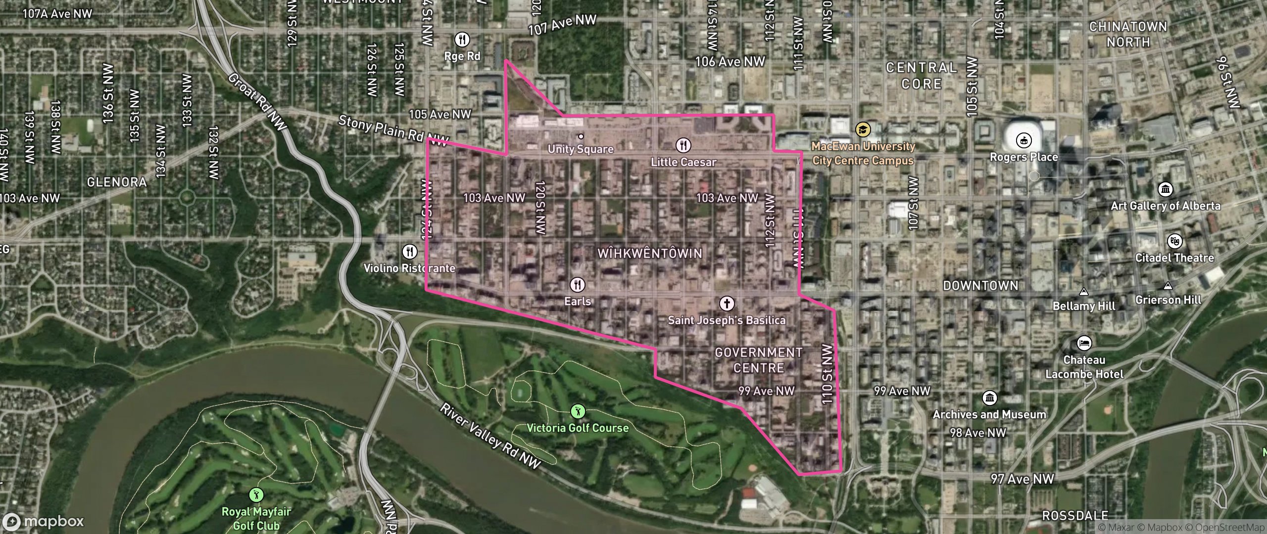 Map of Oliver, Edmonton showing the community boundary