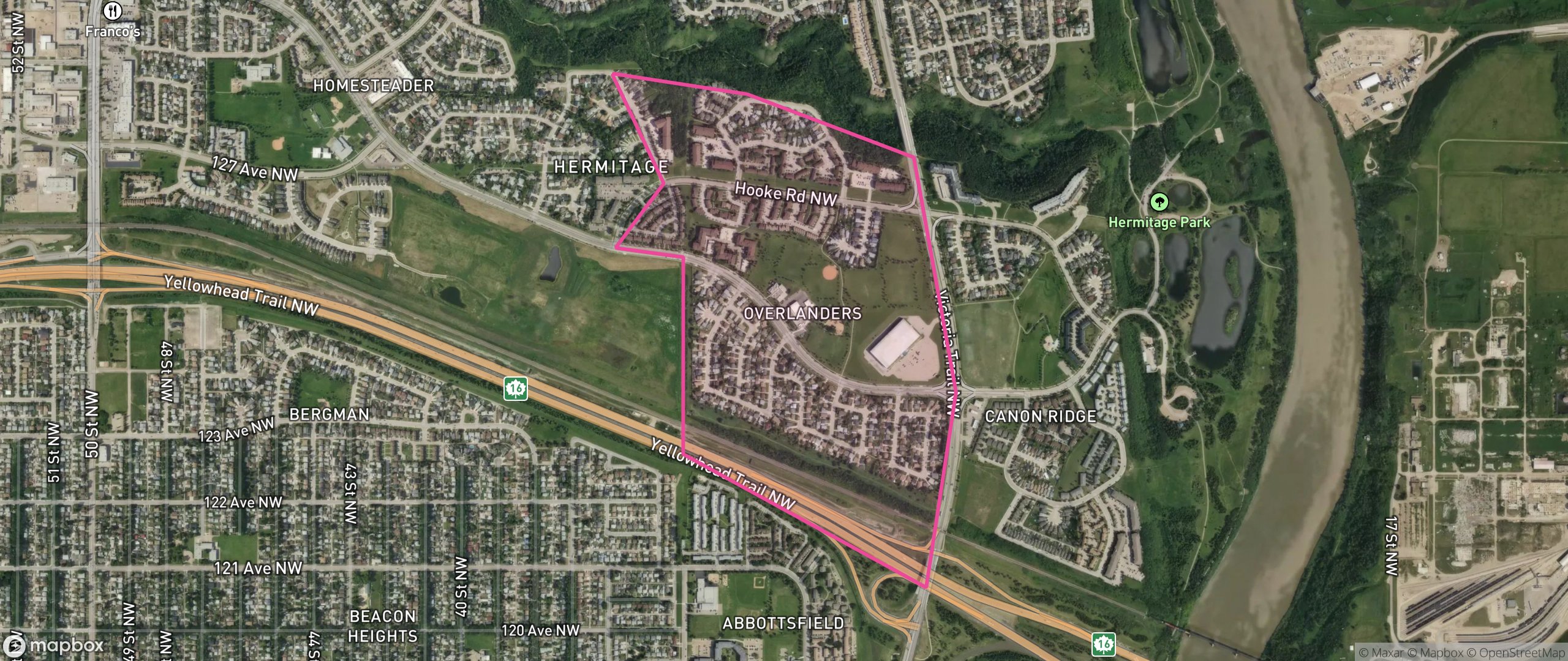 Map of Overlanders, Edmonton showing the community boundary