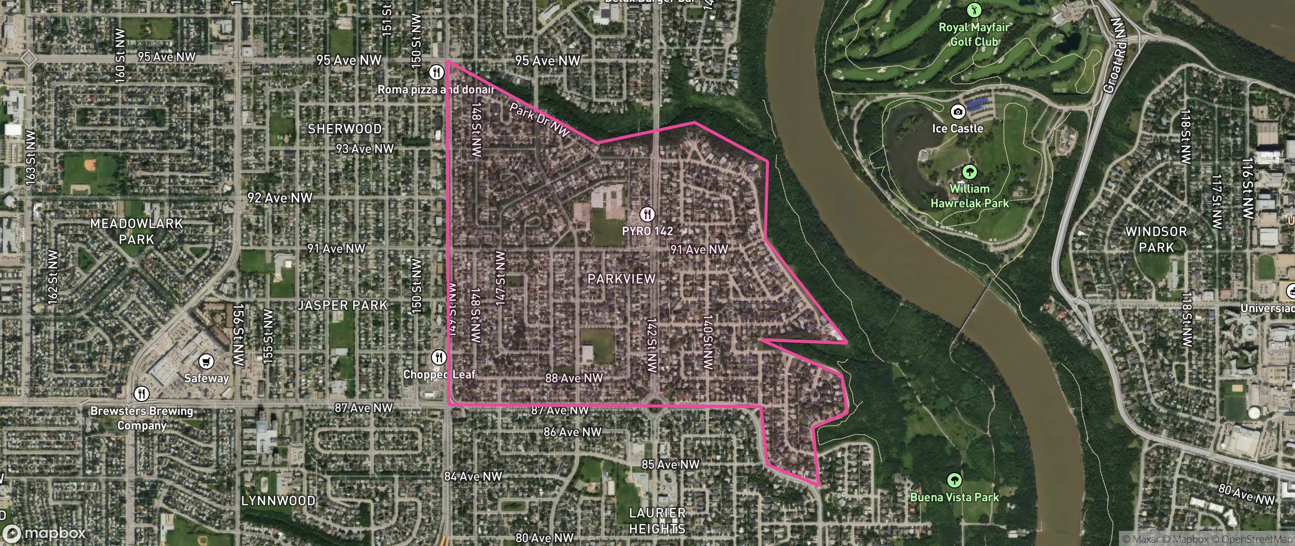 Map of Parkview, Edmonton showing the community boundary