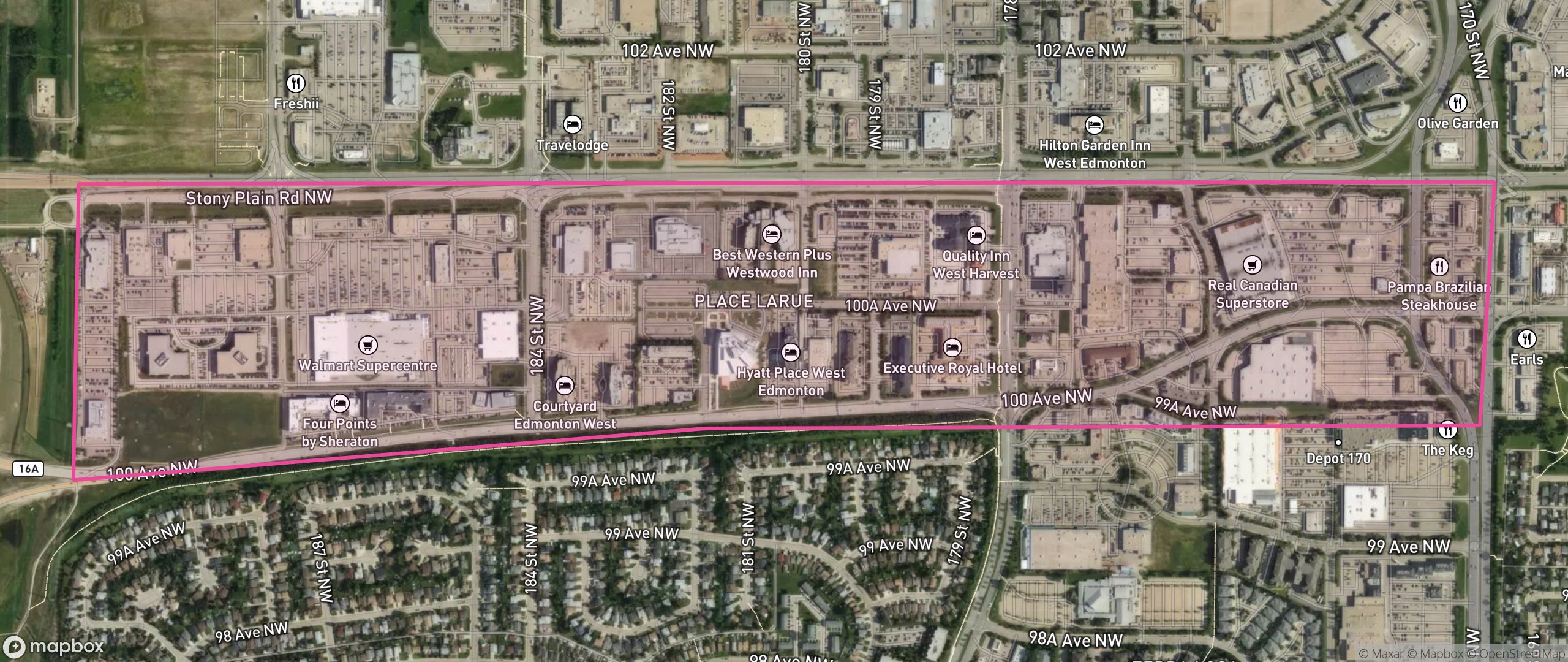 Map of Place LaRue, Edmonton showing the community boundary
