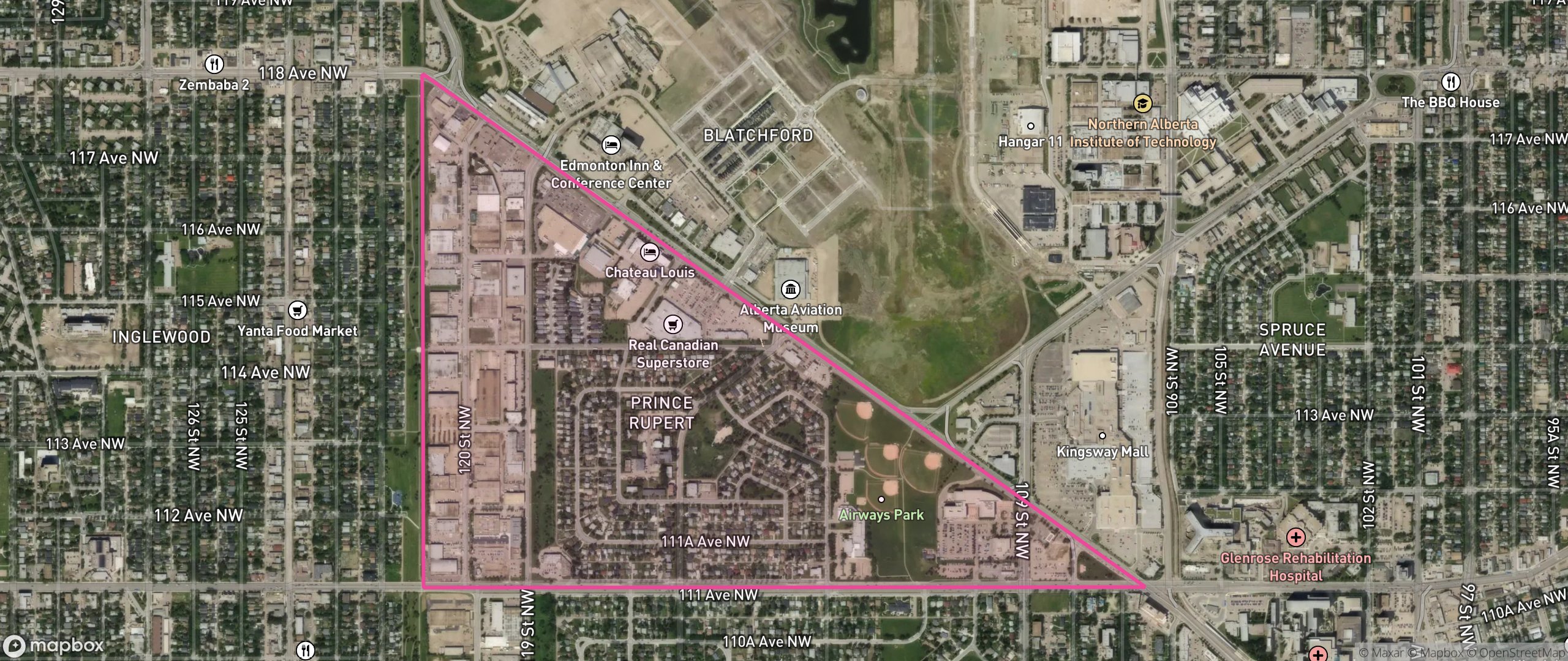 Map of Prince Rupert, Edmonton showing the community boundary
