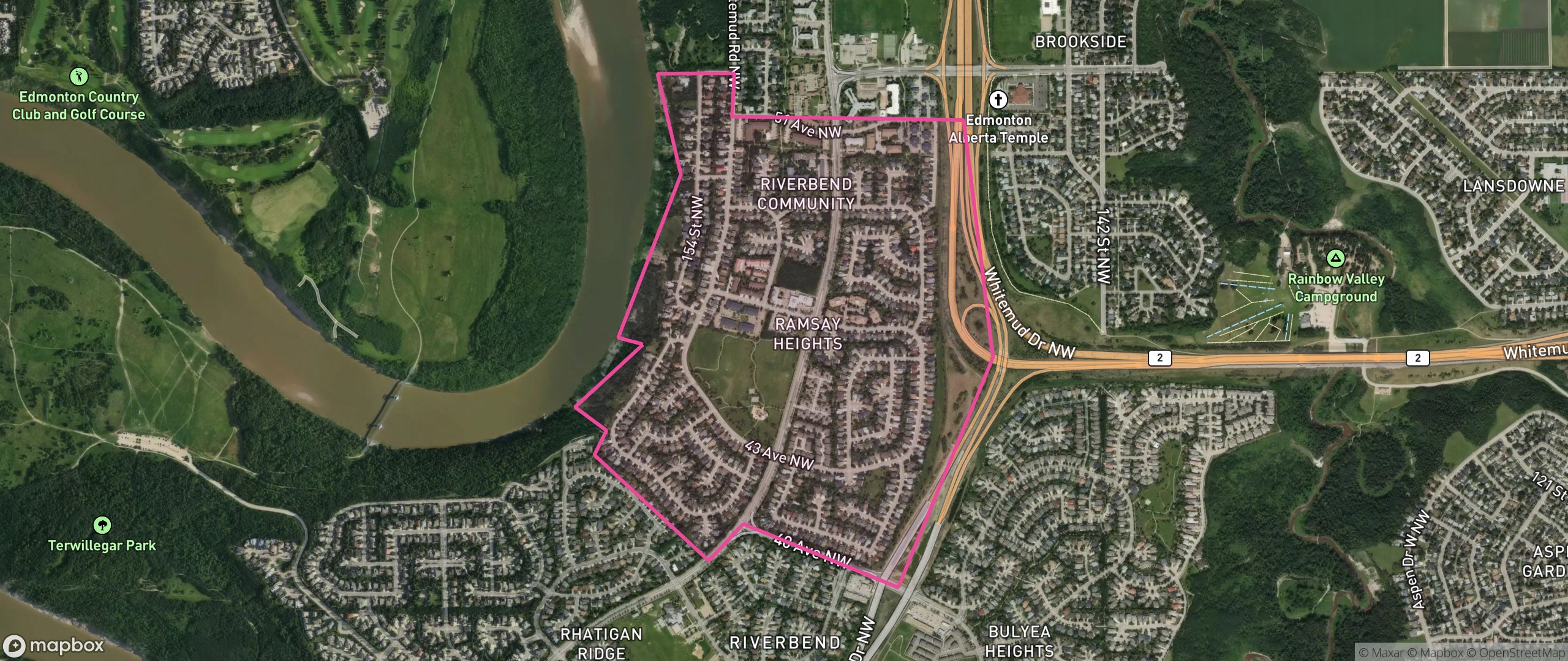 Map of Ramsay Heights, Edmonton showing the community boundary