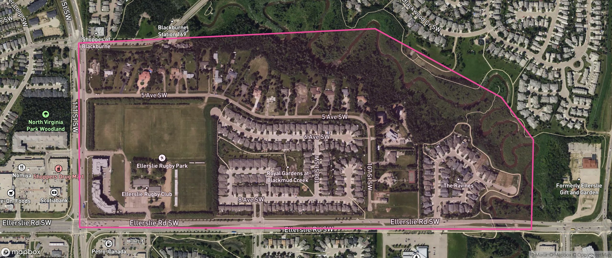 Map of Richford, Edmonton showing the community boundary