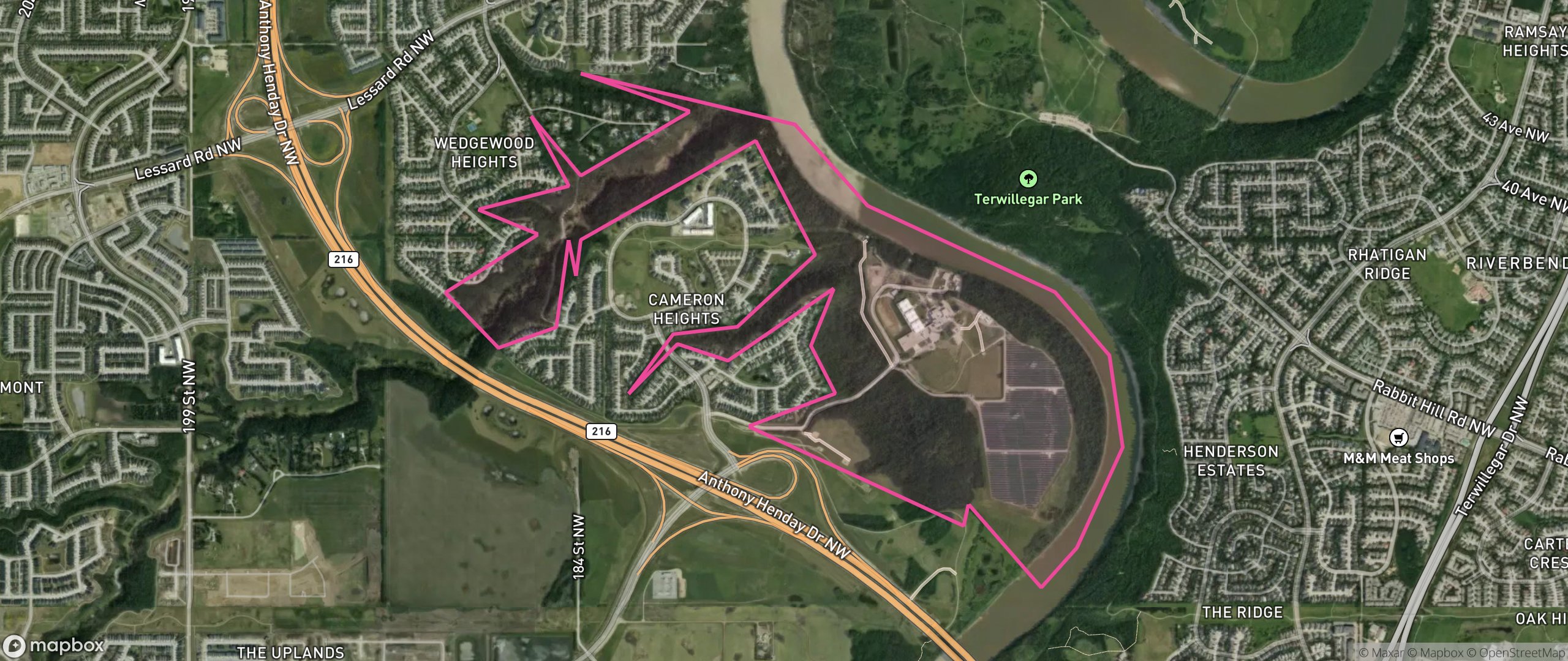 Map of River Valley Cameron, Edmonton showing the community boundary