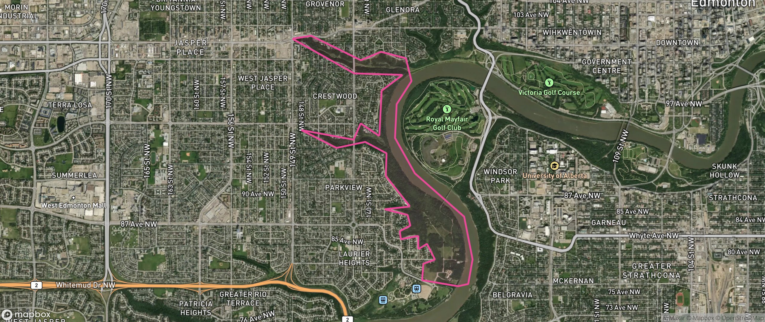 Map of River Valley Capitol Hill, Edmonton showing the community boundary