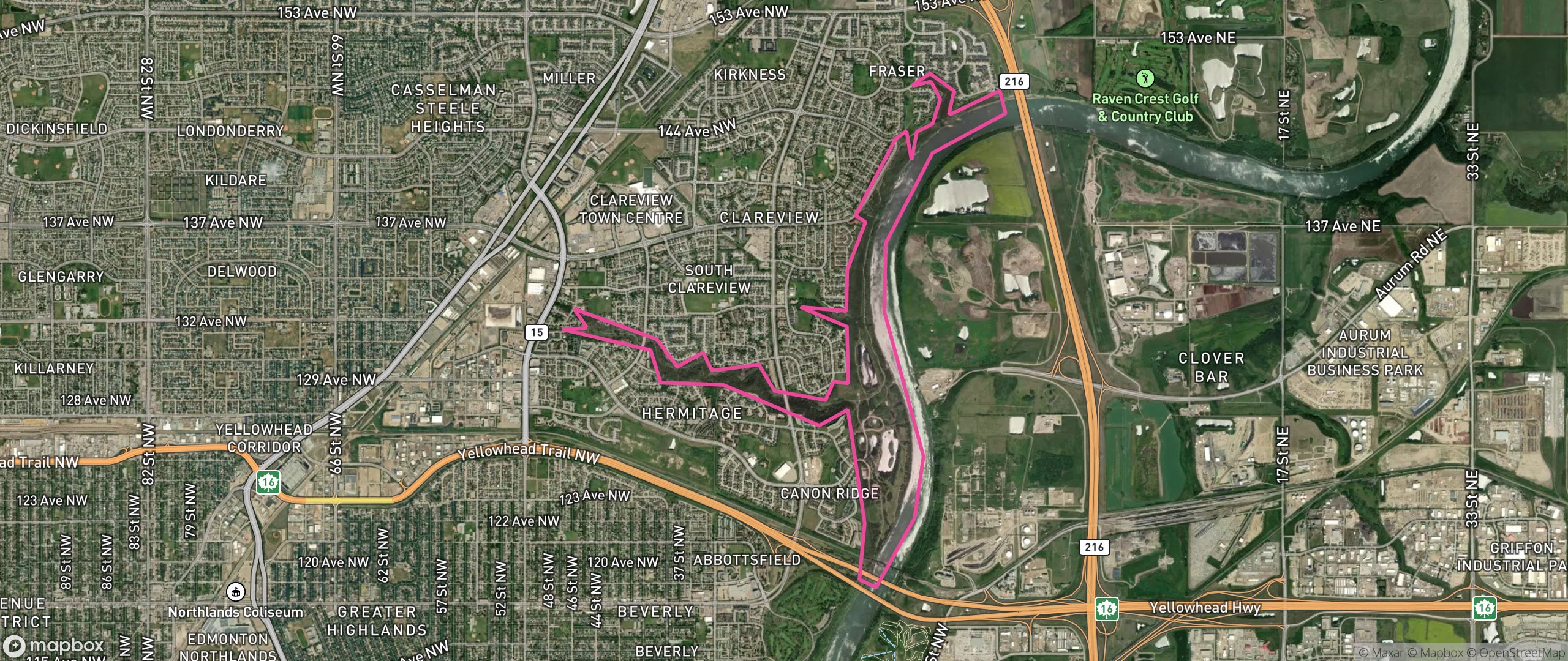 Map of River Valley Hermitage, Edmonton showing the community boundary