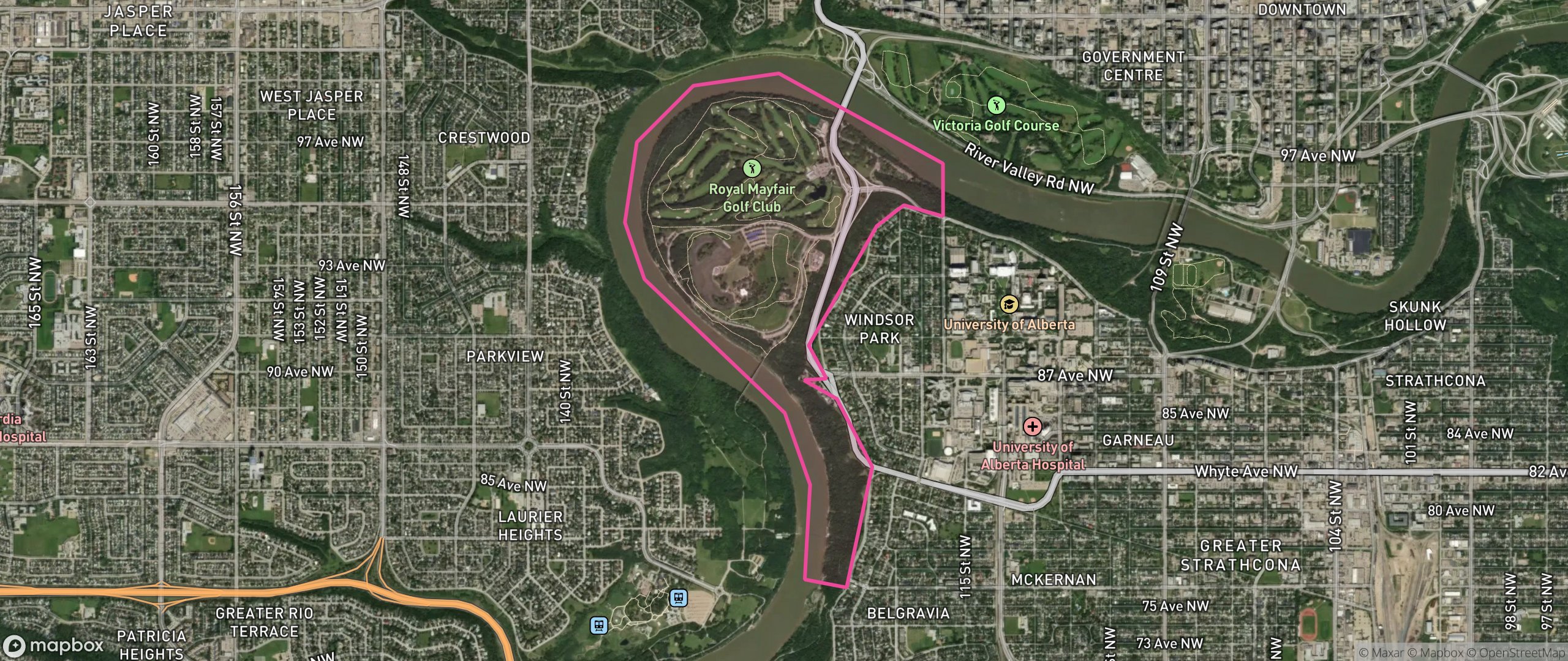 Map of River Valley Mayfair, Edmonton showing the community boundary