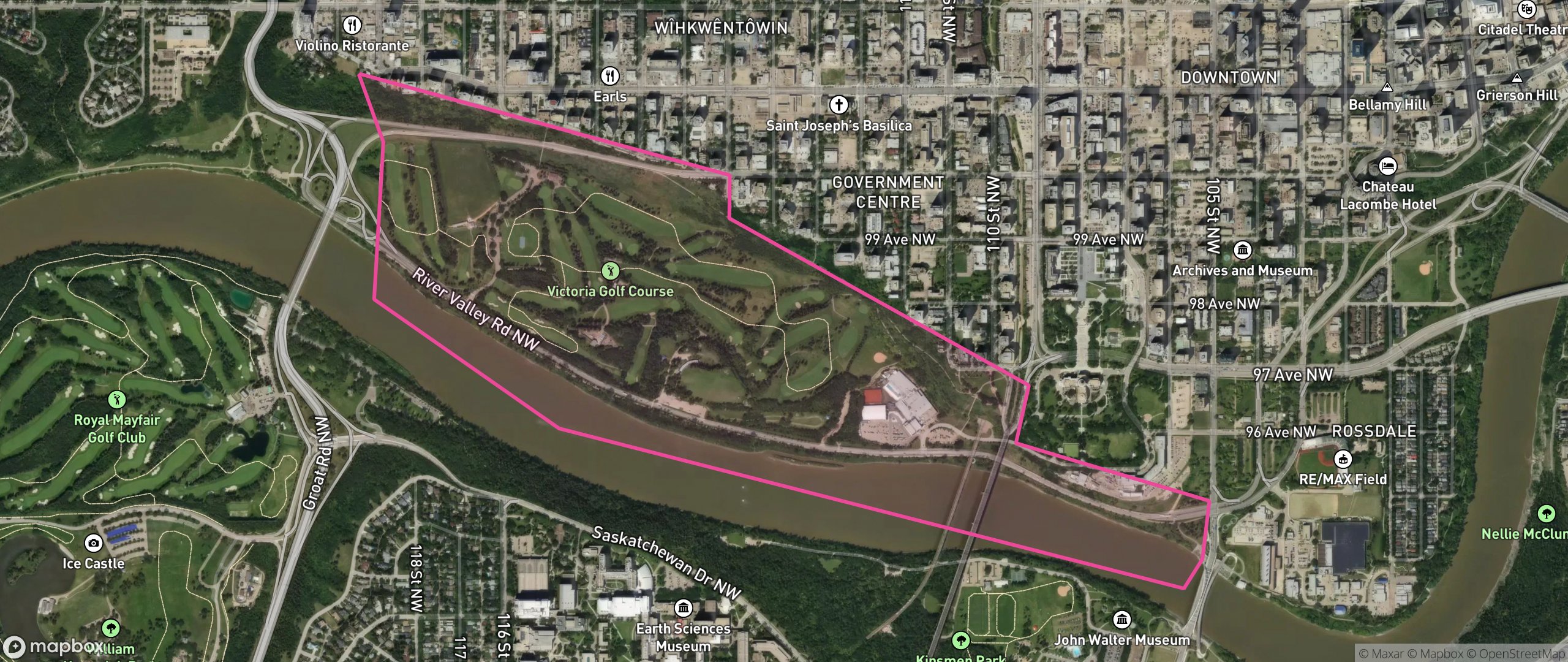 Map of River Valley Victoria, Edmonton showing the community boundary