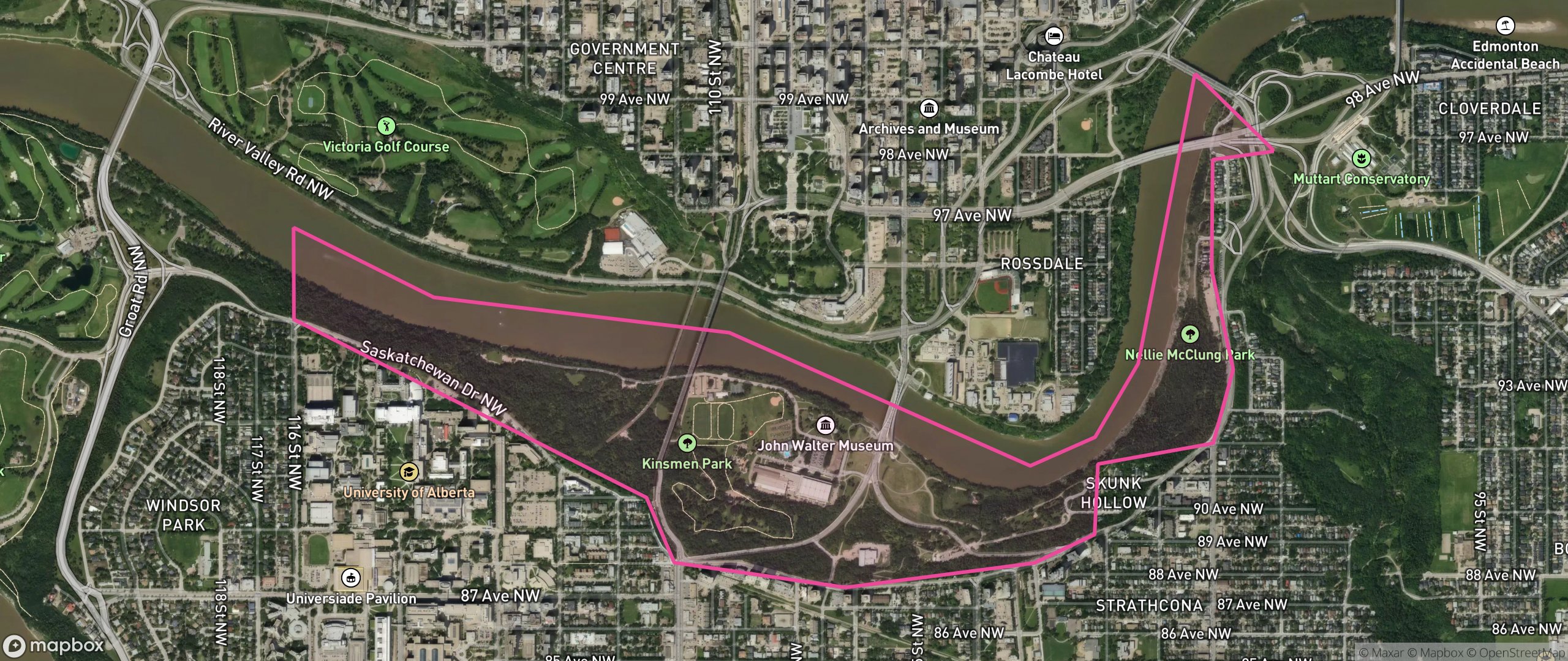Map of River Valley Walterdale, Edmonton showing the community boundary