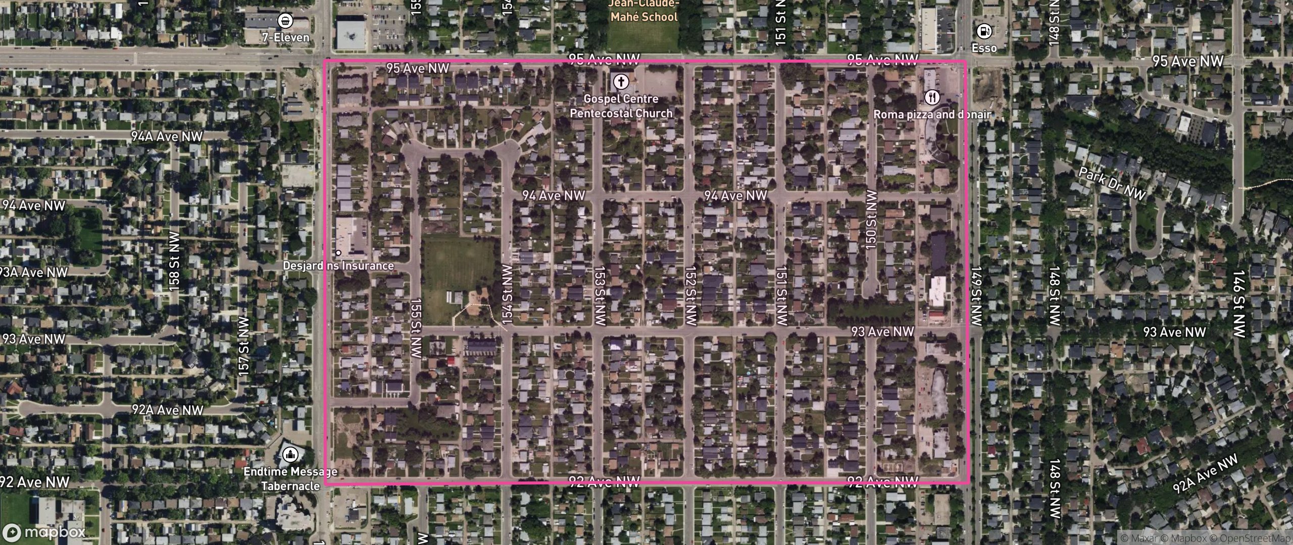 Map of Sherwood, Edmonton showing the community boundary
