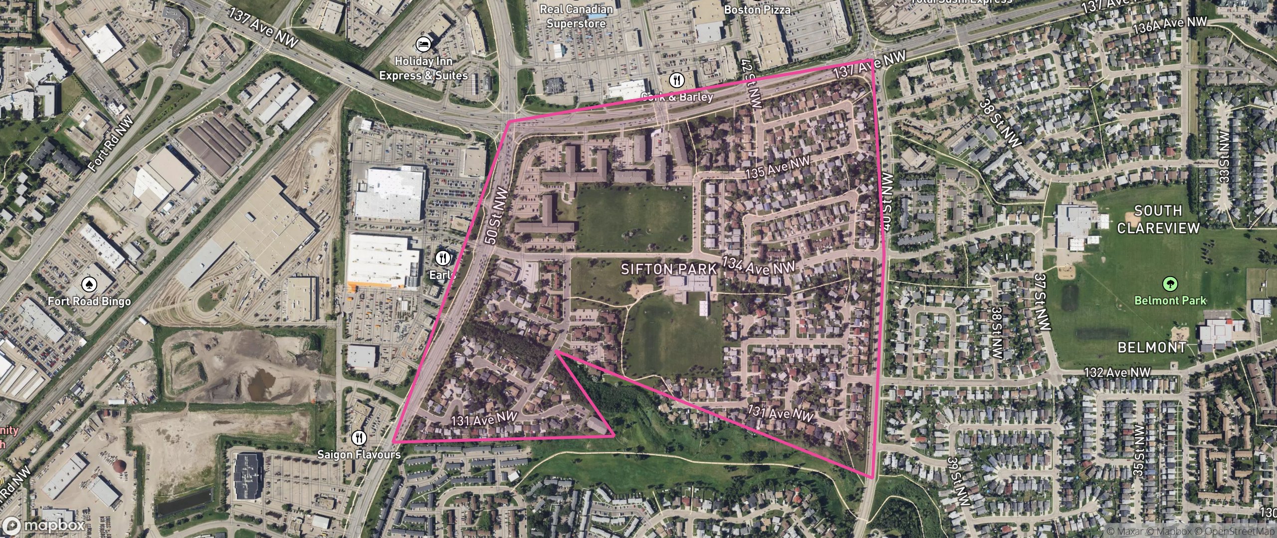 Map of Sifton Park, Edmonton showing the community boundary