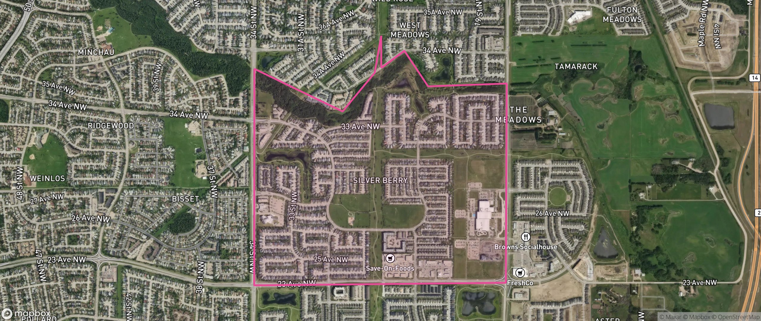 Map of Silver Berry, Edmonton showing the community boundary