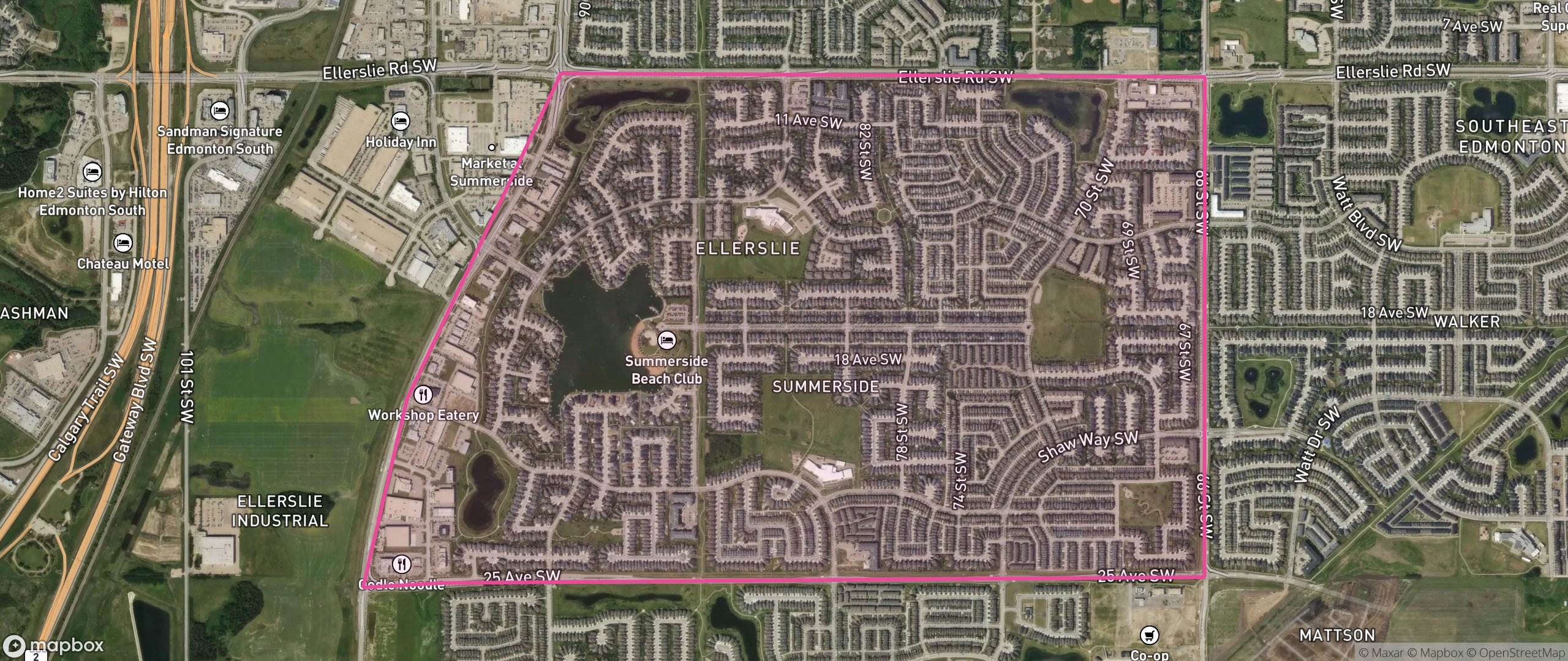 Map of Summerside, Edmonton showing the community boundary