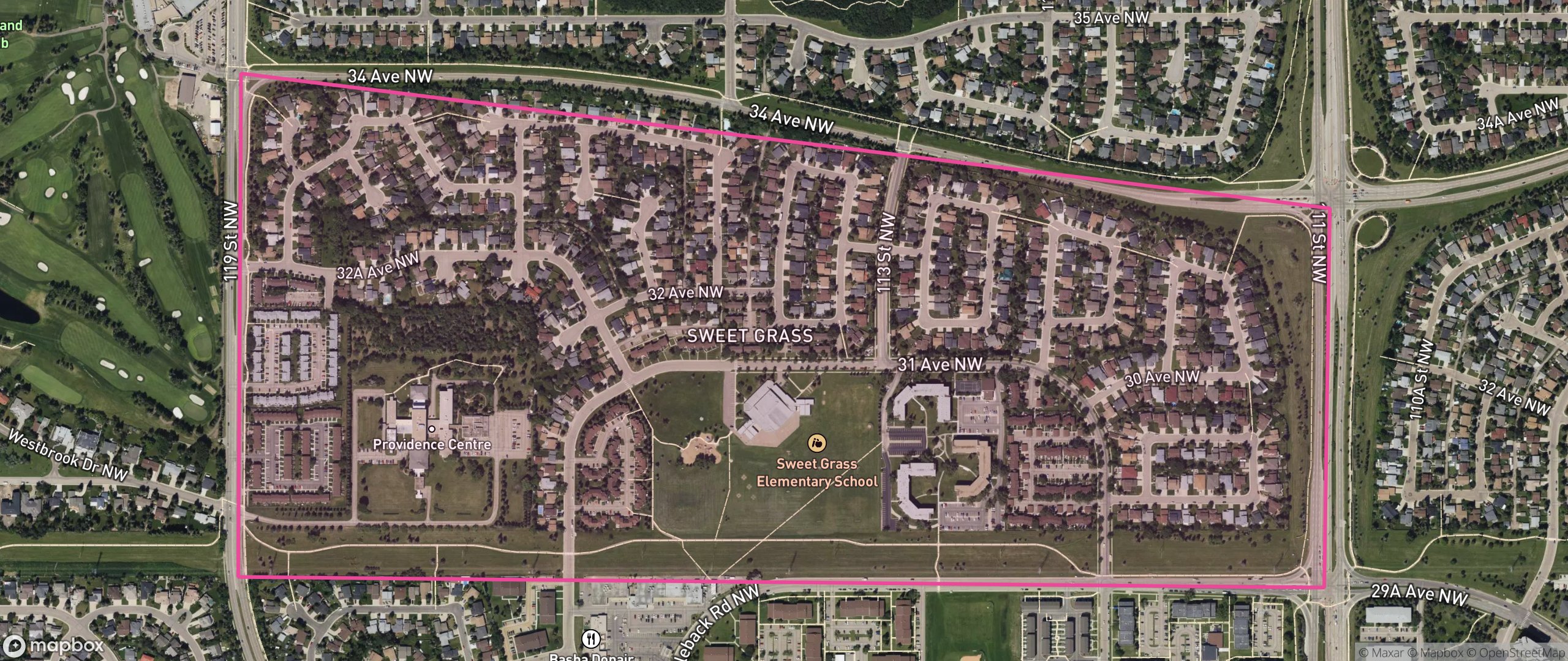 Map of Sweet Grass, Edmonton showing the community boundary