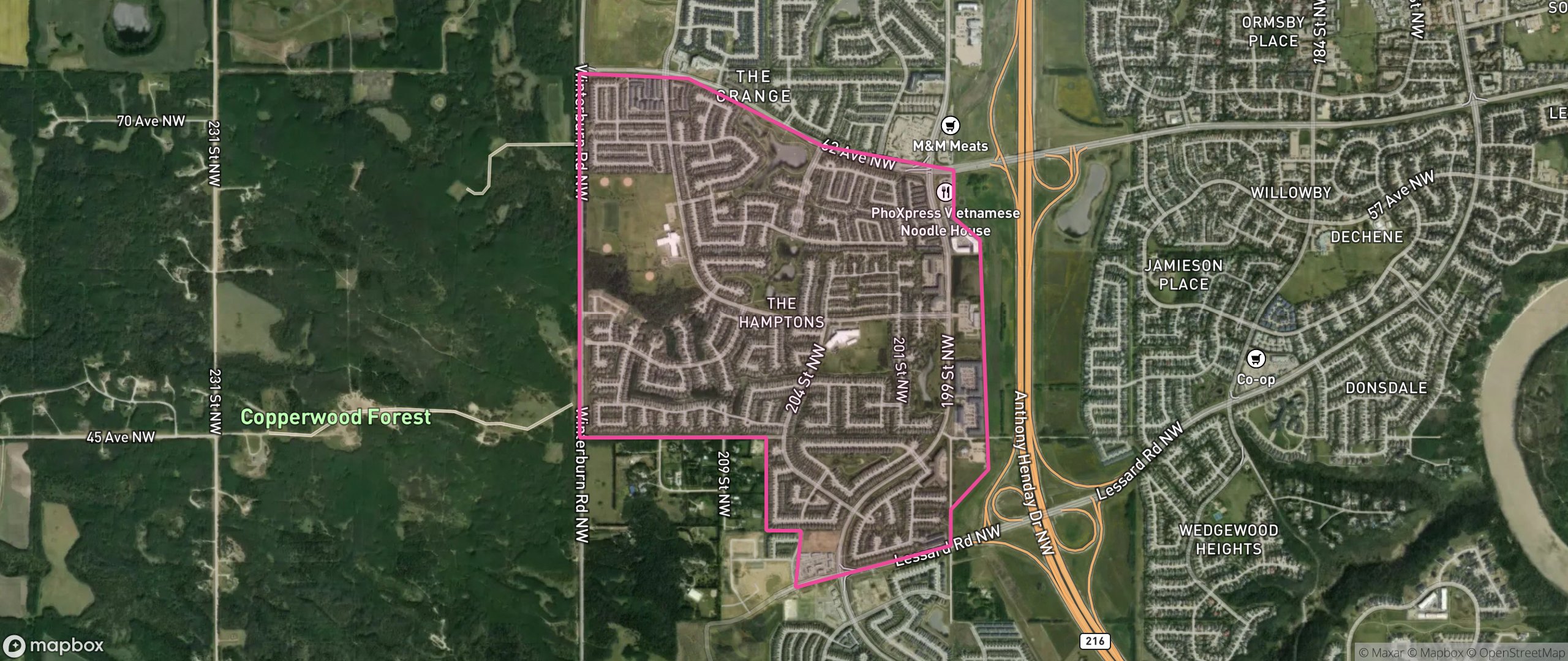 Map of The Hamptons, Edmonton showing the community boundary