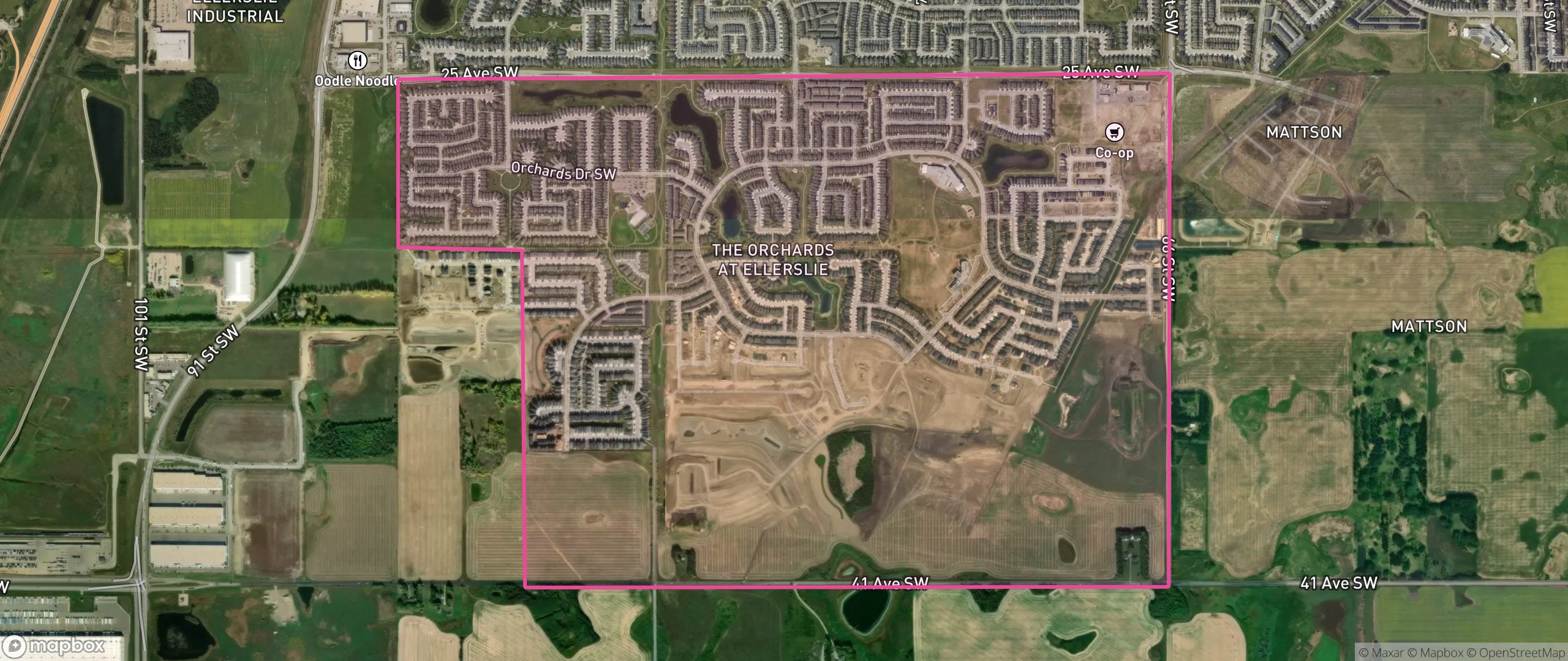 Map of The Orchards At Ellerslie, Edmonton showing the community boundary