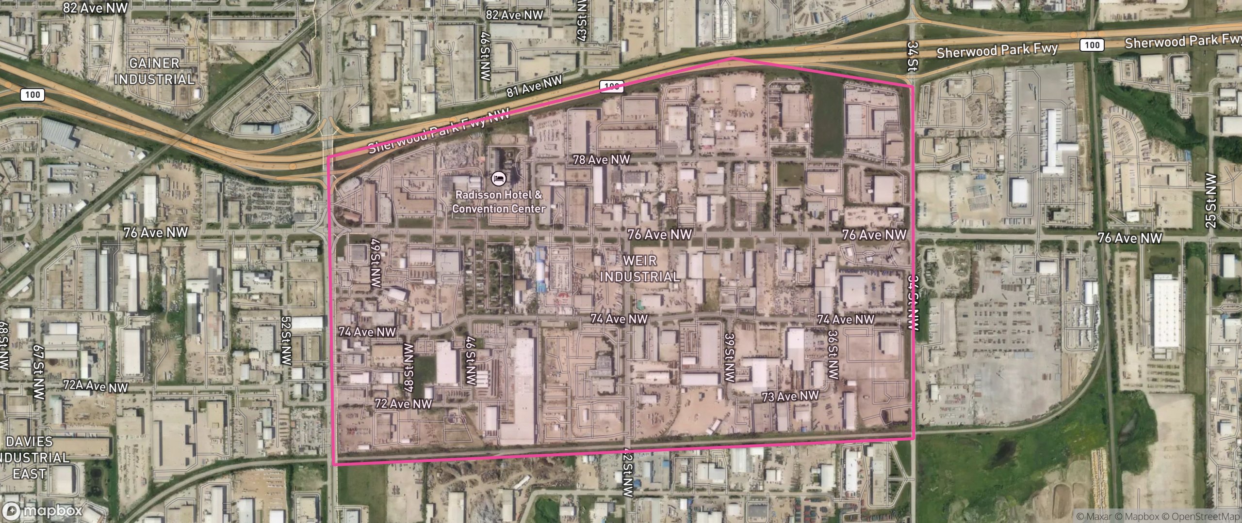 Map of Weir Industrial, Edmonton showing the community boundary