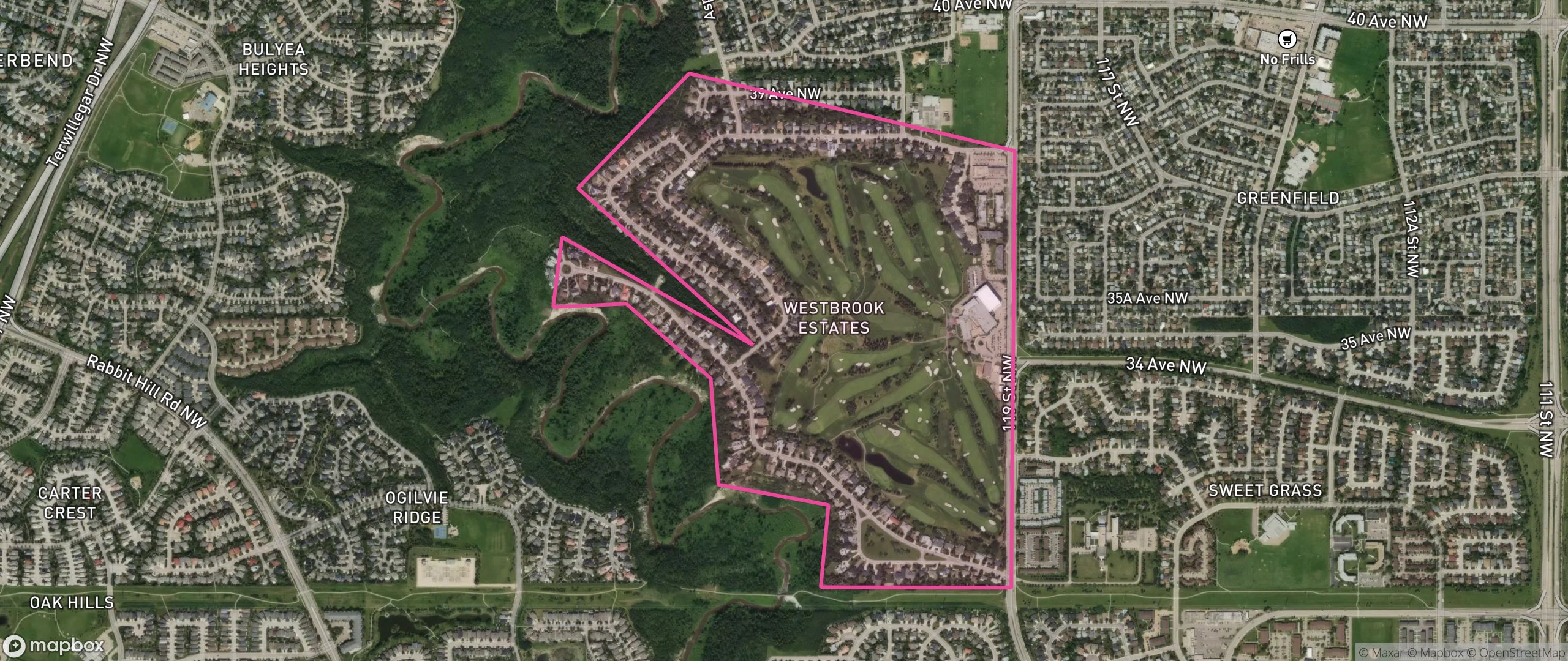 Map of Westbrook Estates, Edmonton showing the community boundary