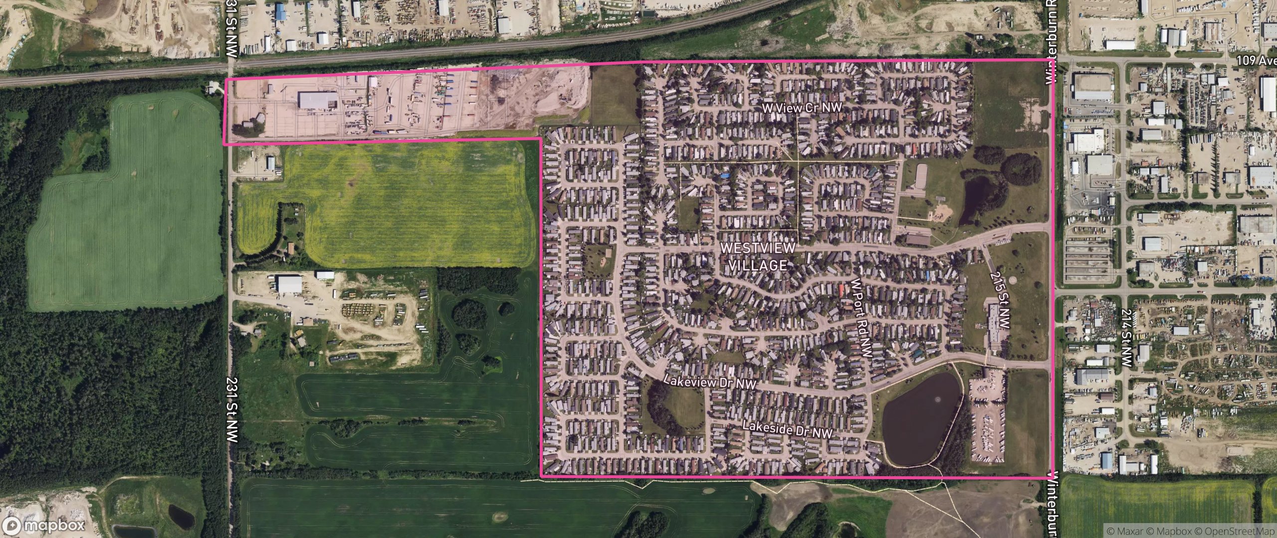 Map of Westview Village, Edmonton showing the community boundary