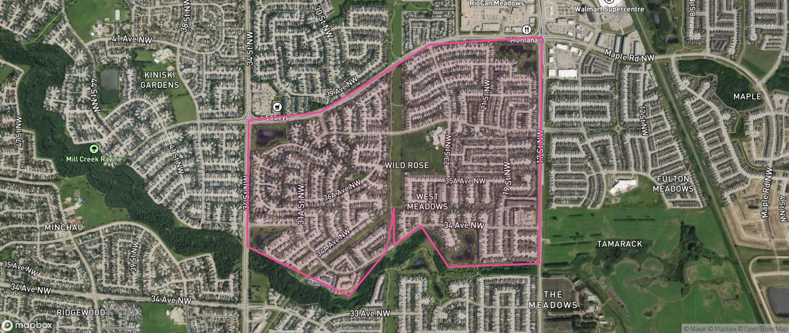 Map of Wild Rose, Edmonton showing the community boundary
