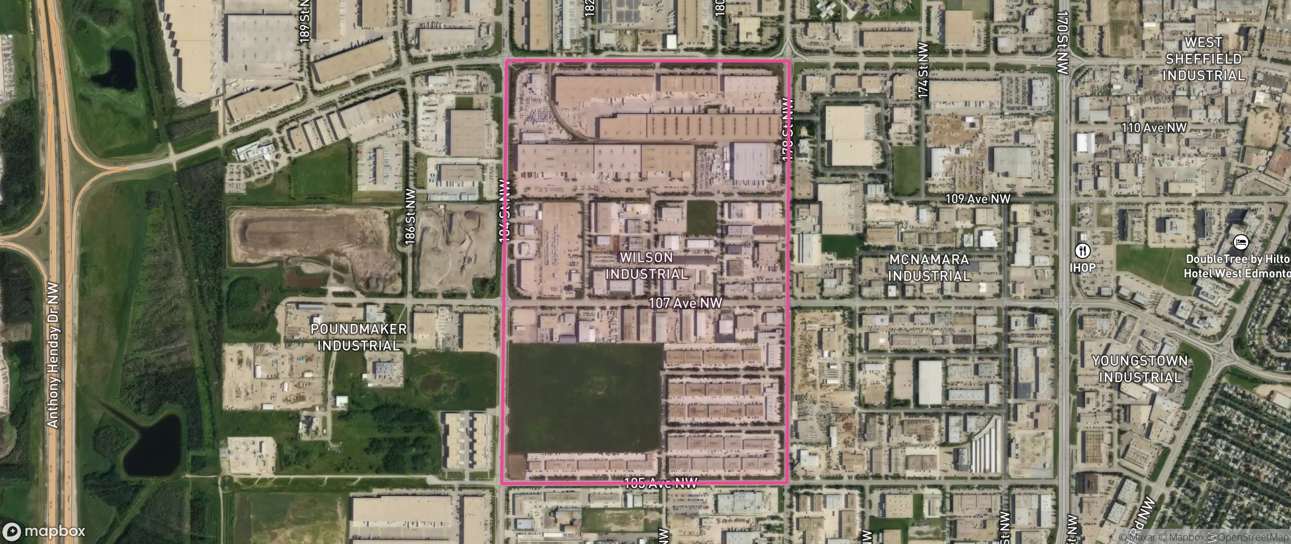Map of Wilson Industrial, Edmonton showing the community boundary