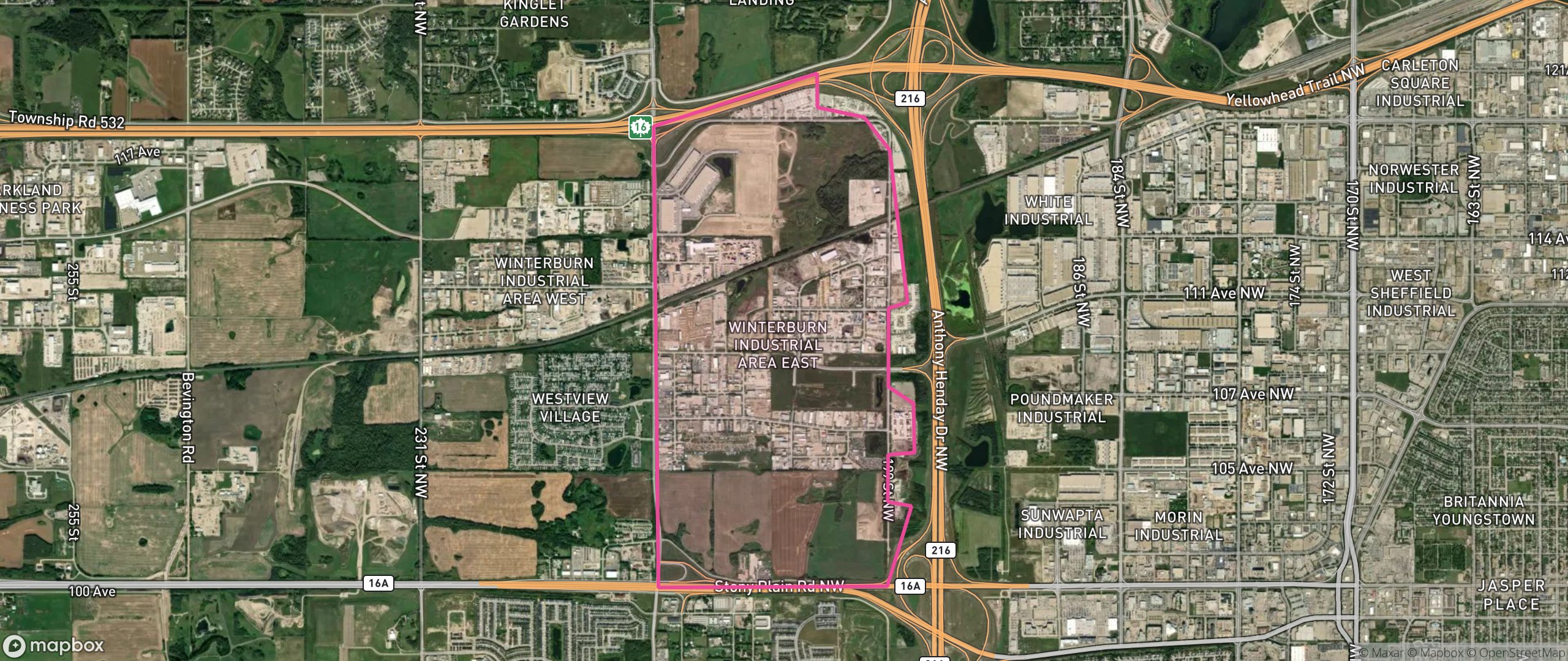 Map of Winterburn Industrial Area East, Edmonton showing the community boundary