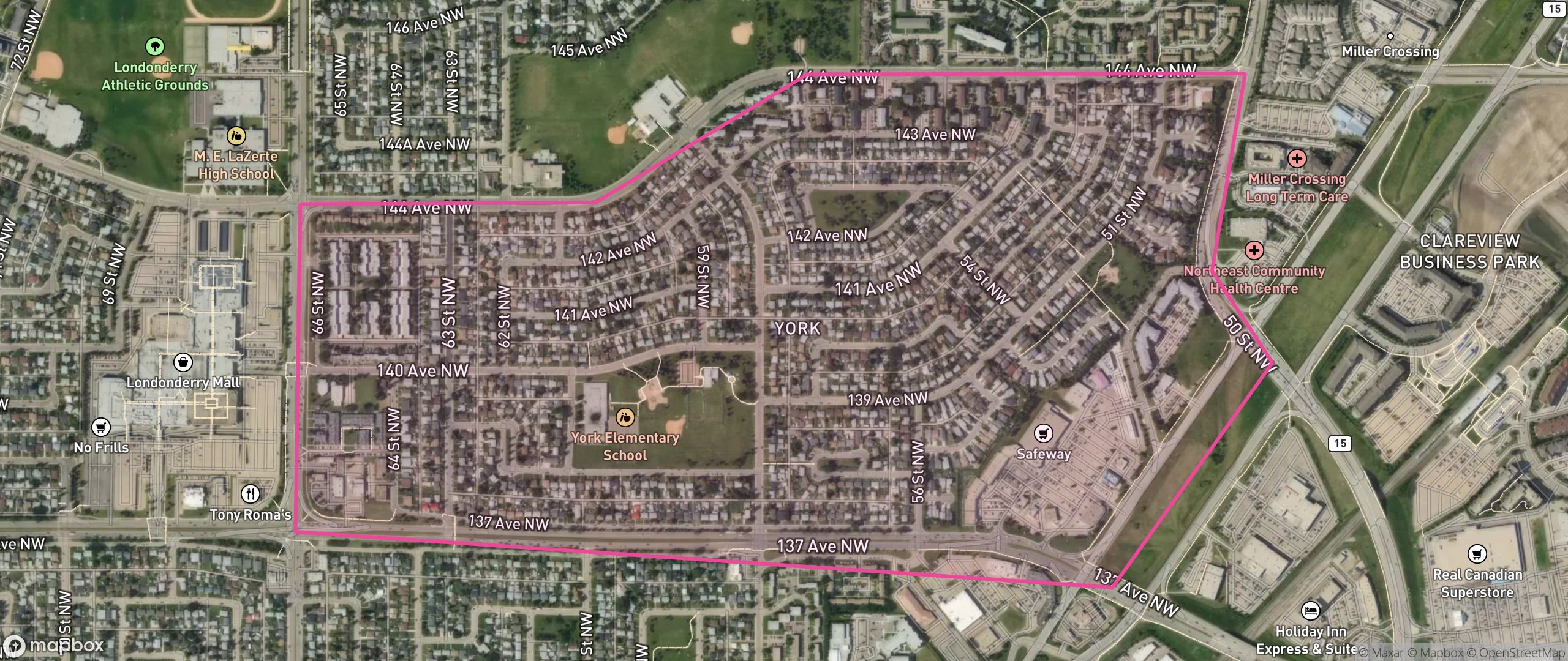 Map of York, Edmonton showing the community boundary