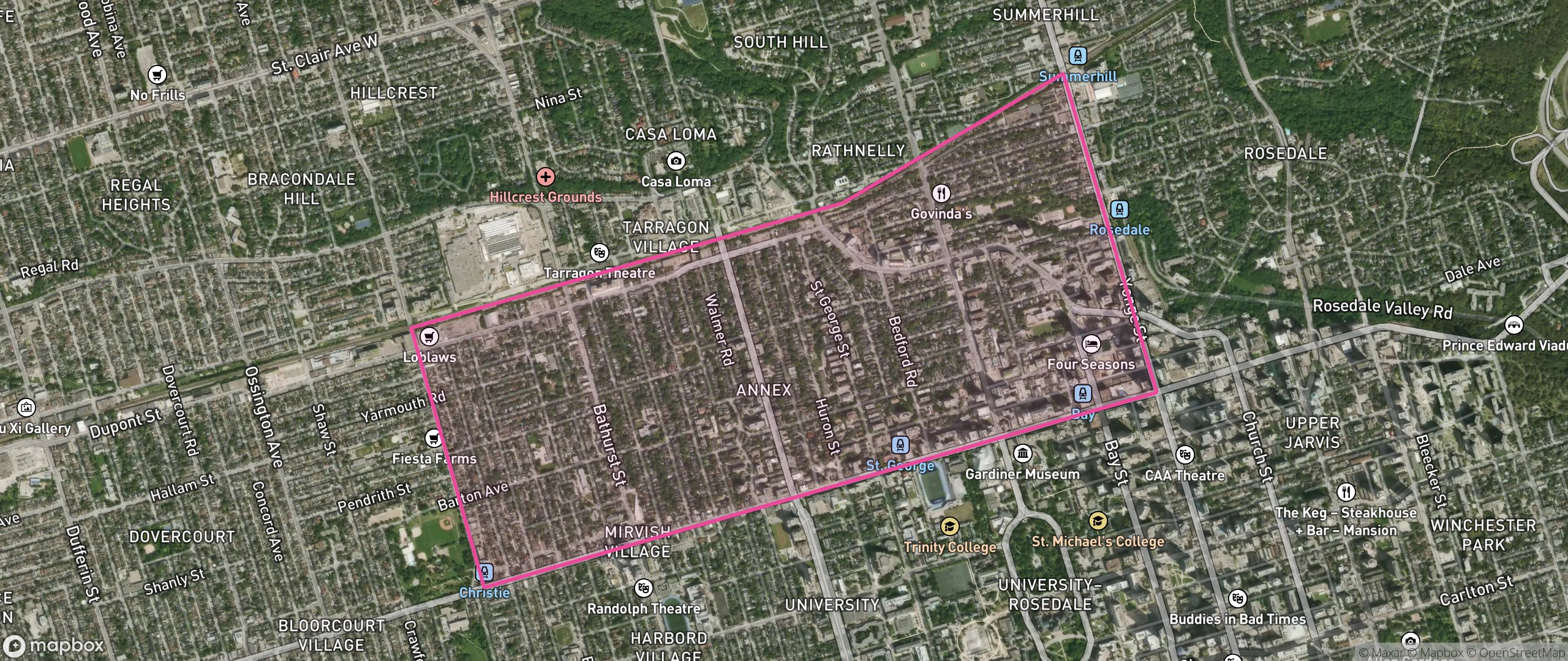 Map of Annex, Toronto showing the community boundary