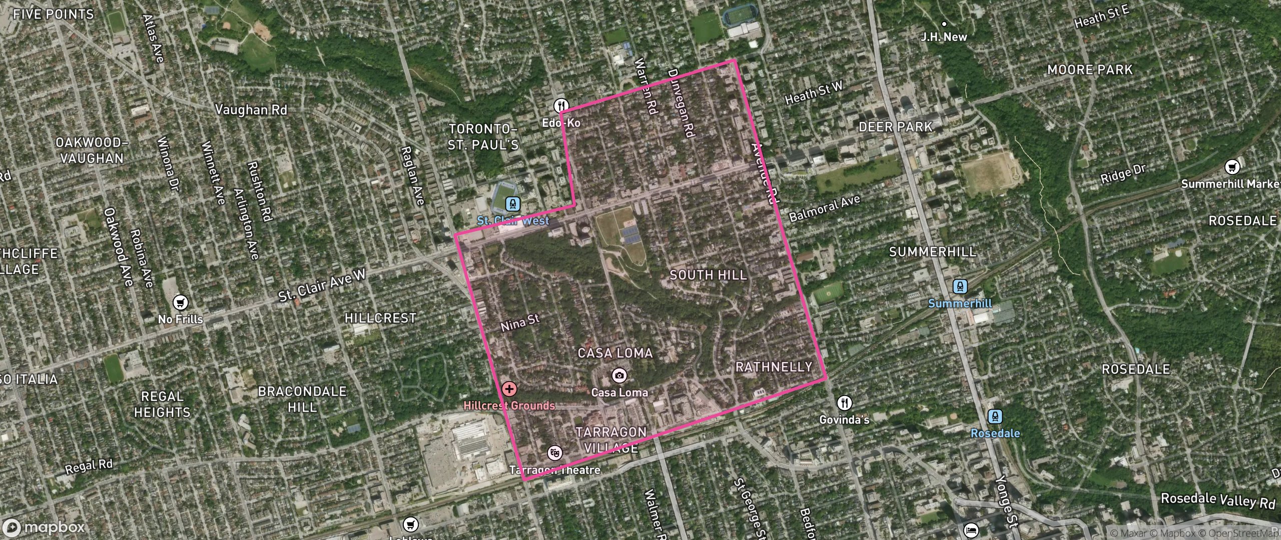 Map of Casa Loma, Toronto showing the community boundary