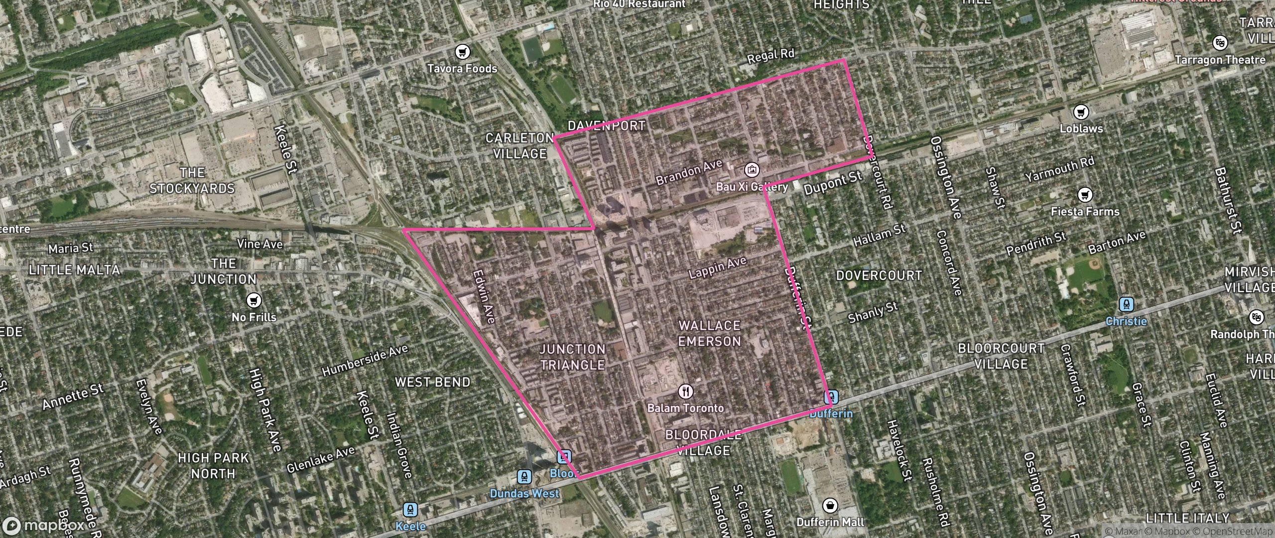 Map of Junction-Wallace Emerson, Toronto showing the community boundary