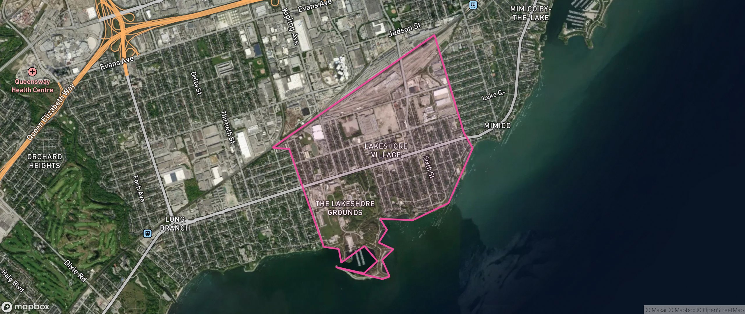 Map of New Toronto, Toronto showing the community boundary