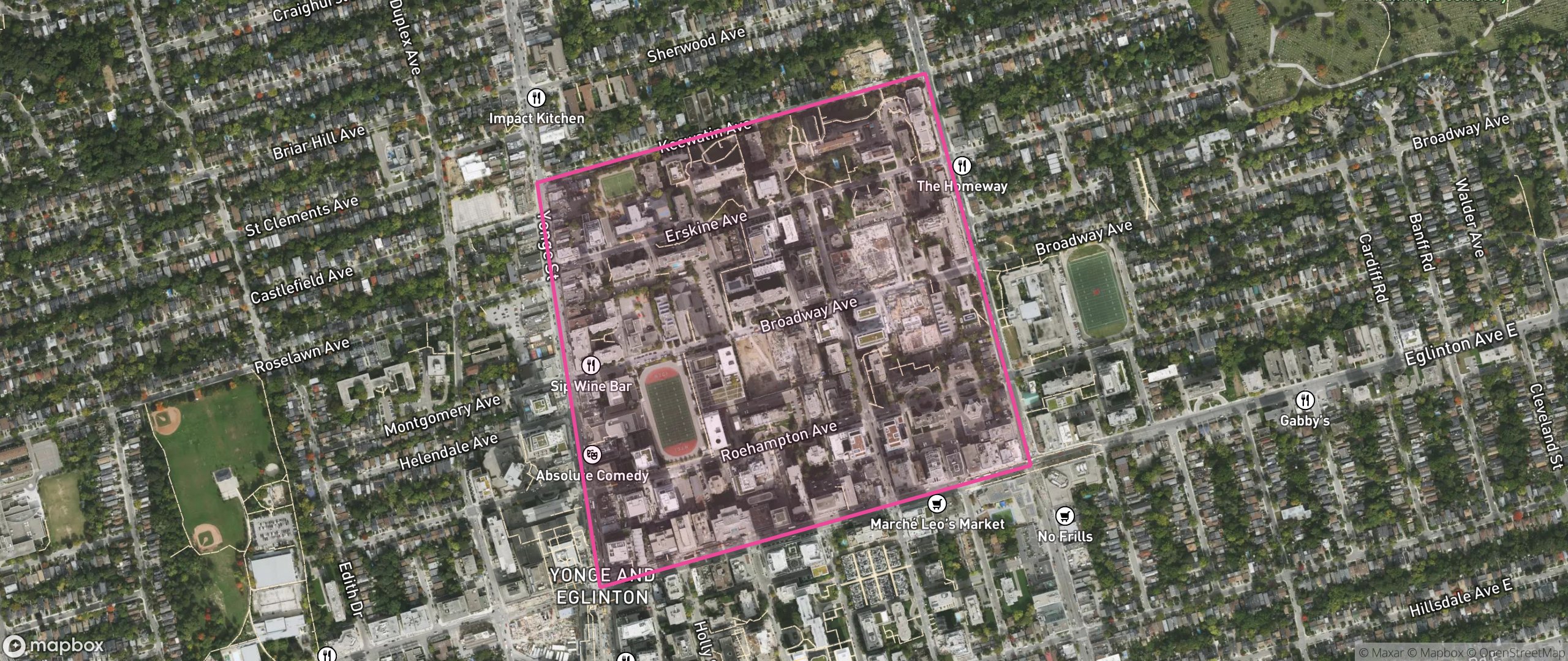 Map of North Toronto, Toronto showing the community boundary