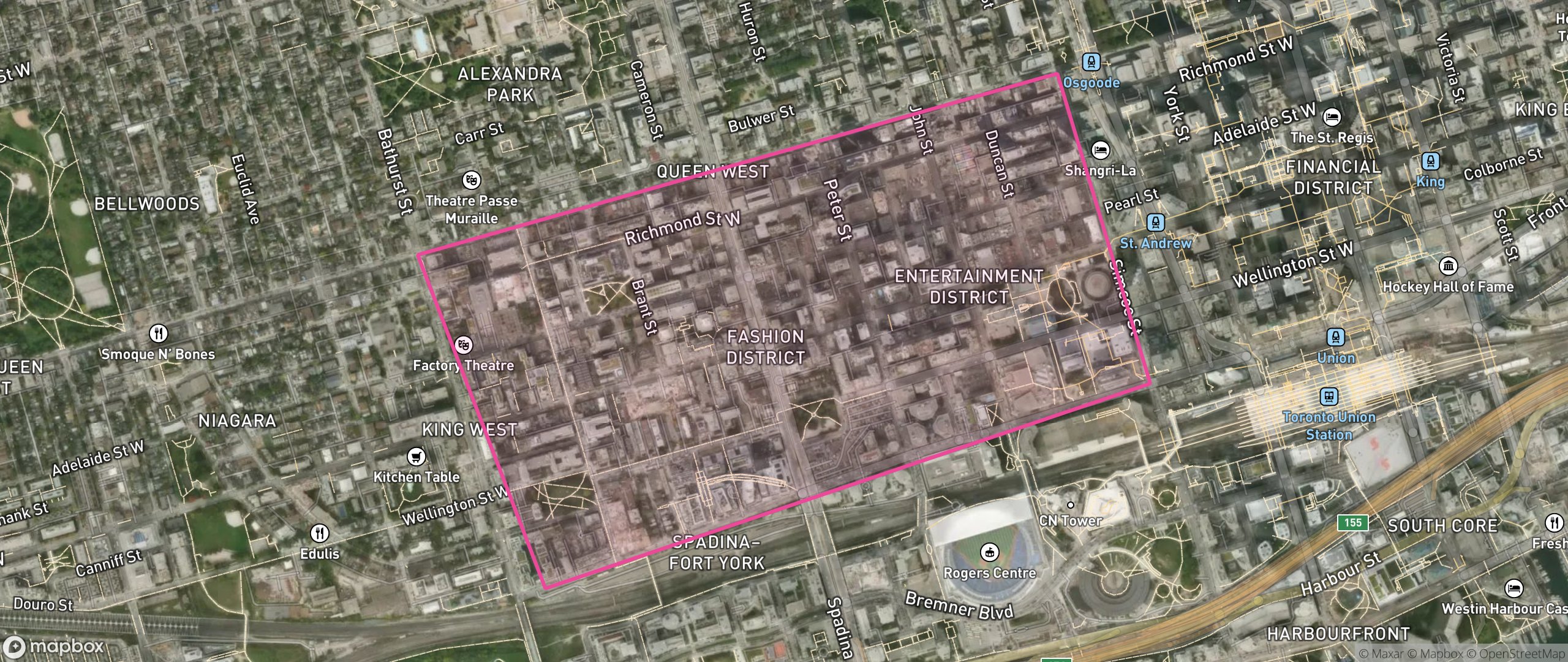 Map of Wellington Place, Toronto showing the community boundary